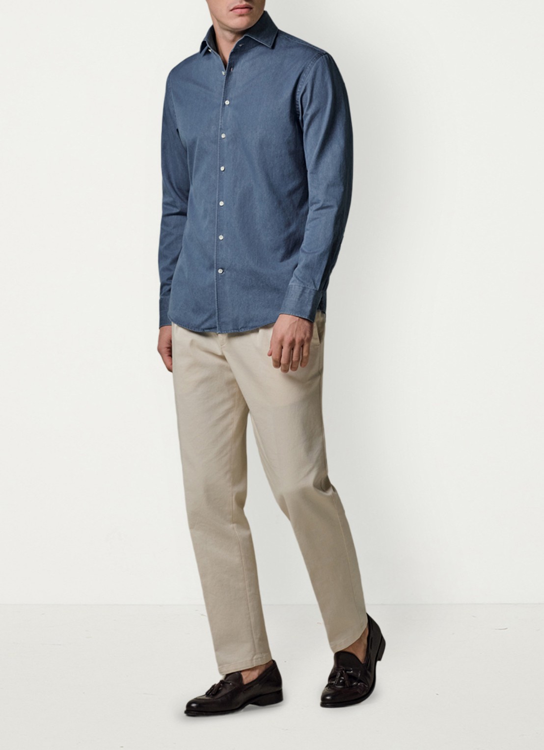 Profuomo Slim fit overhemd van denim - voorkant 6 indigo