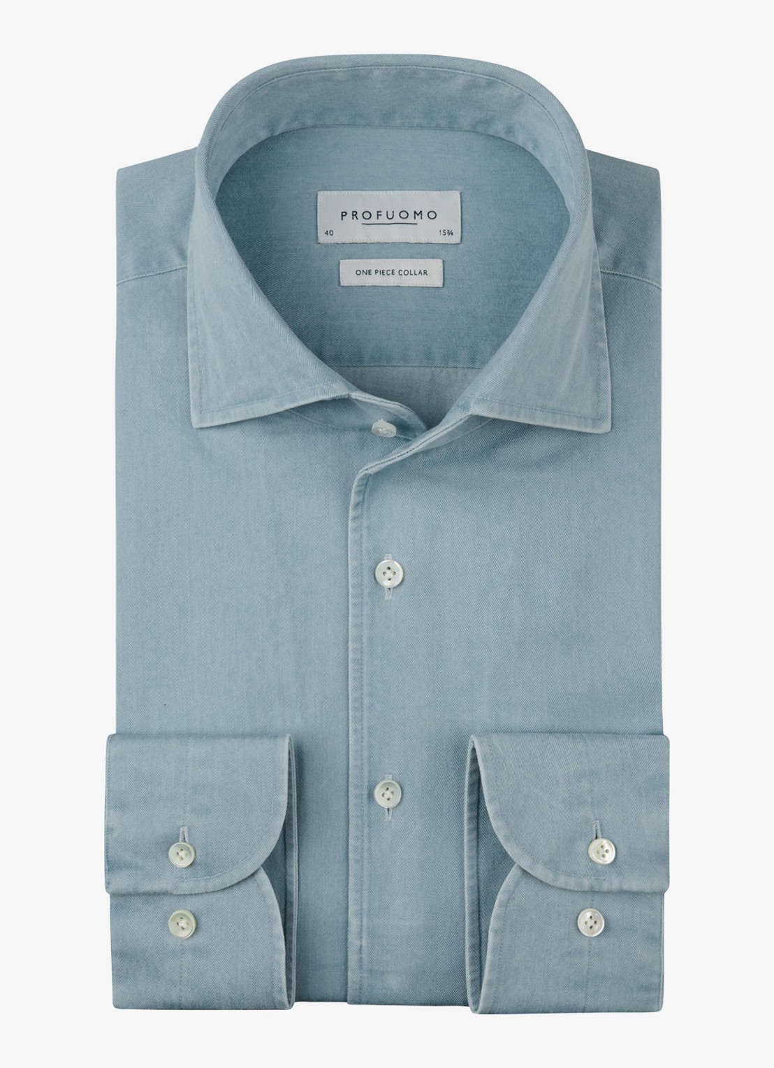 Profuomo Slim fit overhemd van denim - voorkant 5 blauw