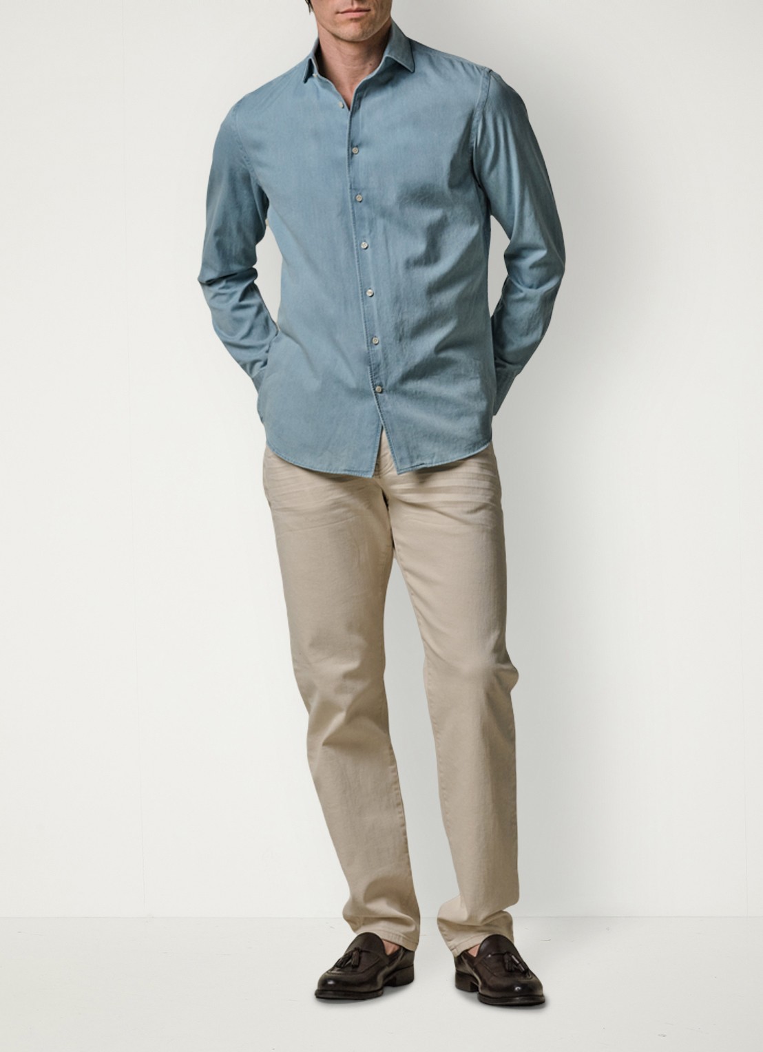 Profuomo Slim fit overhemd van denim - voorkant 6 blauw