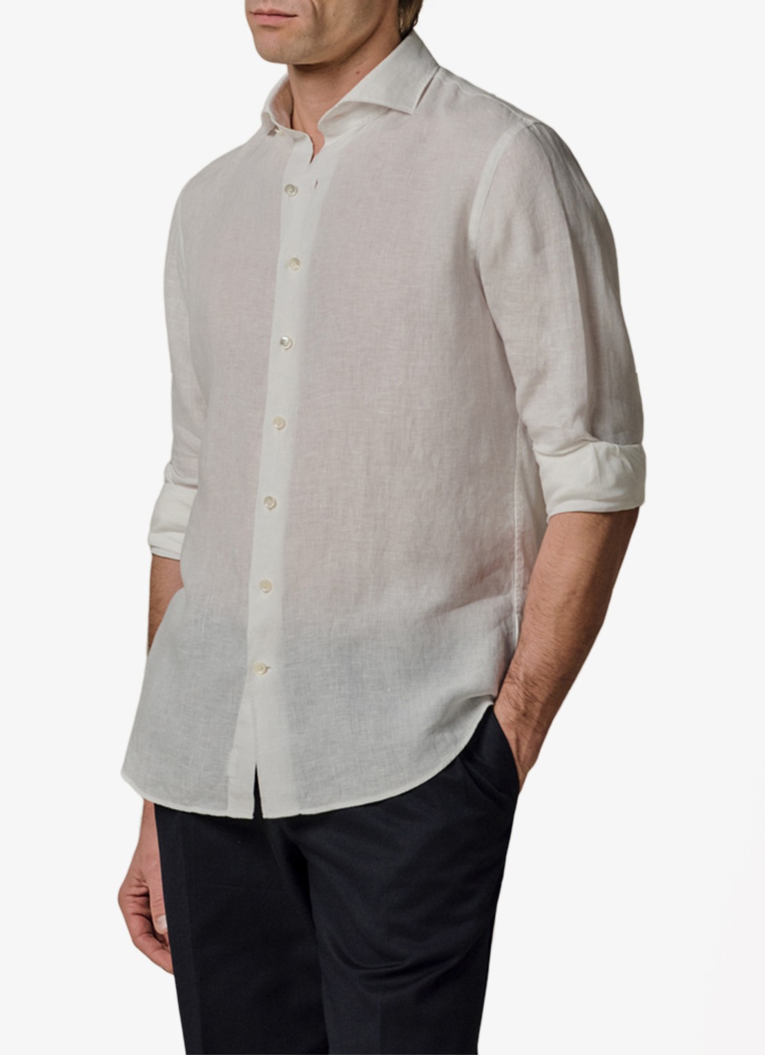 Profuomo Slim fit overhemd van linnen - detail 3 wit