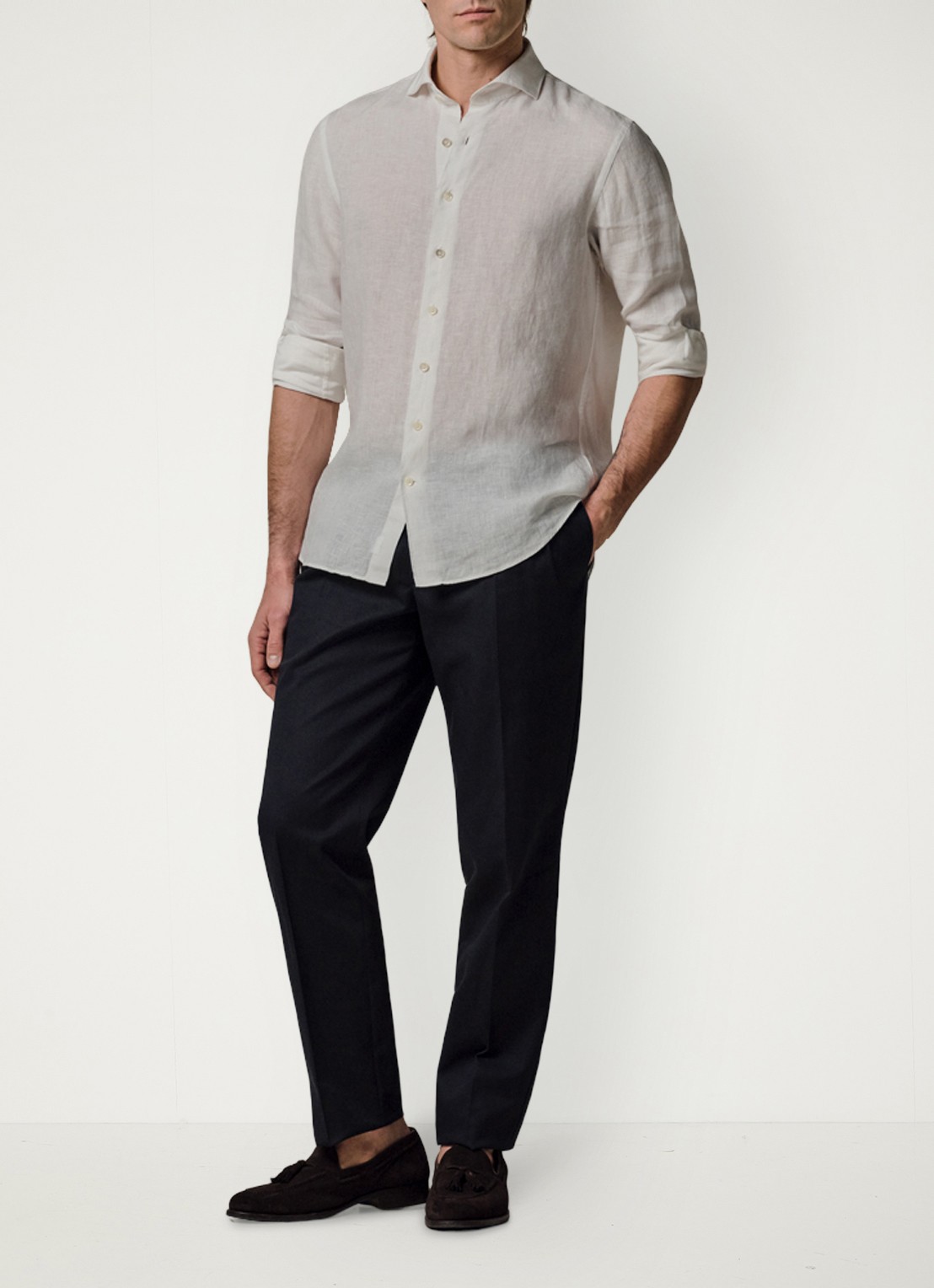 Profuomo Slim fit overhemd van linnen - voorkant 2 wit