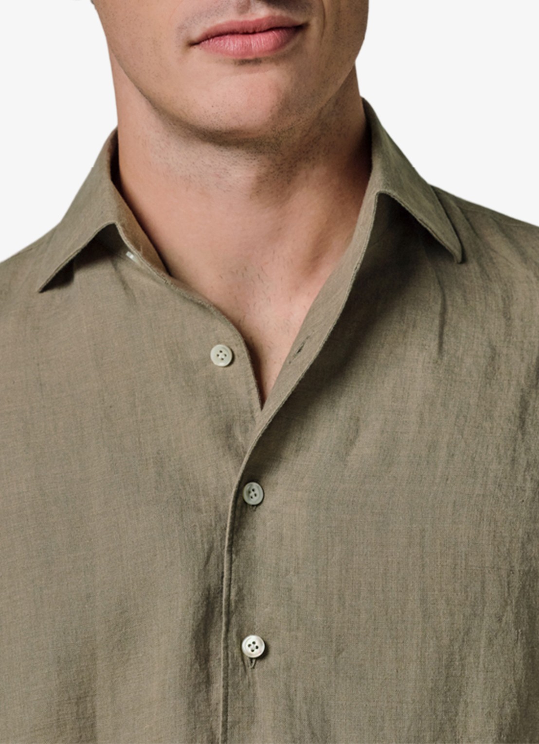 Profuomo Slim fit overhemd van linnen - detail 4 middengroen