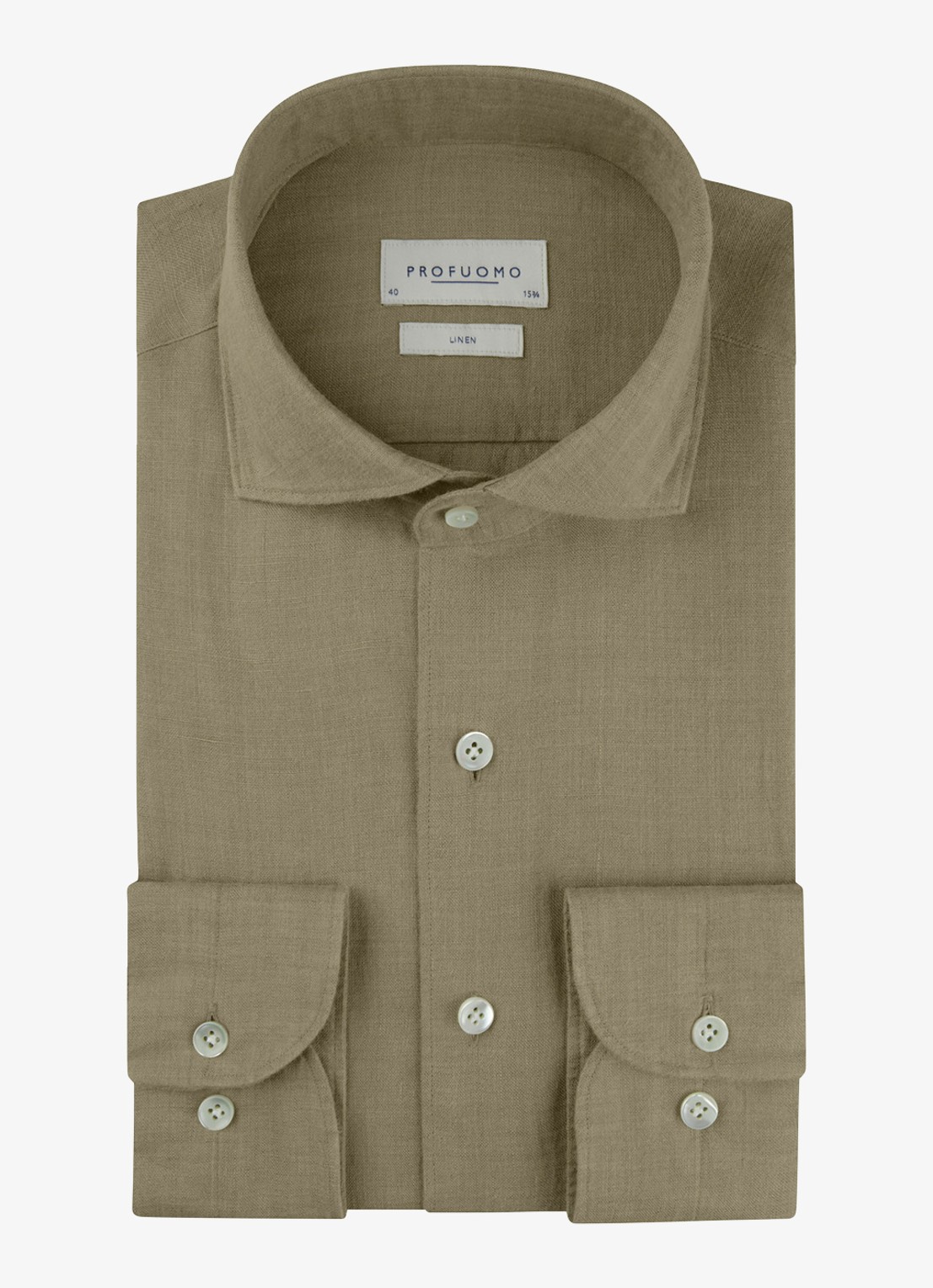 Profuomo Slim fit overhemd van linnen - voorkant middengroen