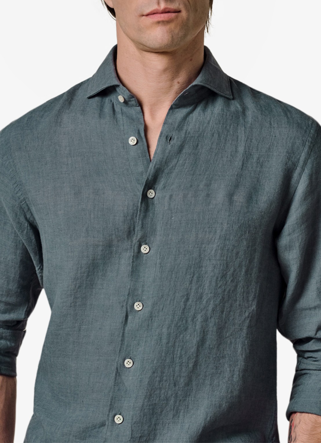 Profuomo Slim fit overhemd van linnen - detail 2 blauwgrijs