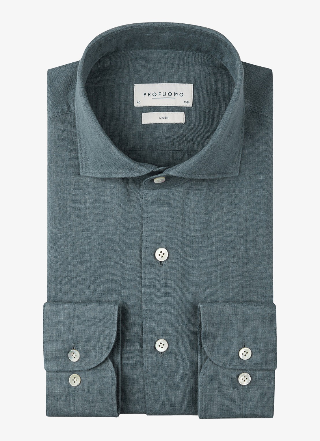 Profuomo Slim fit overhemd van linnen - voorkant 5 blauwgrijs