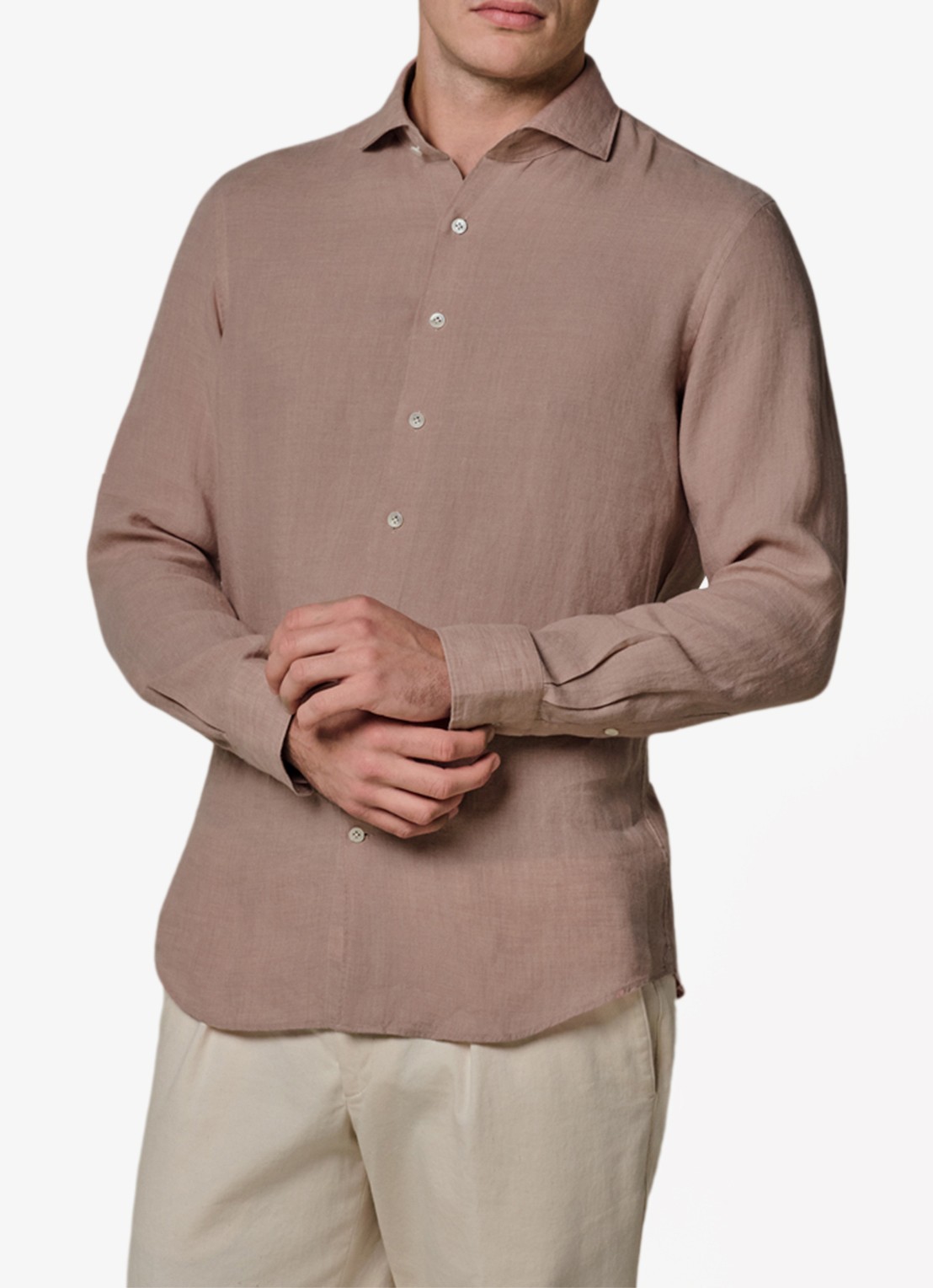 Profuomo Slim fit overhemd van linnen - detail 2 roze