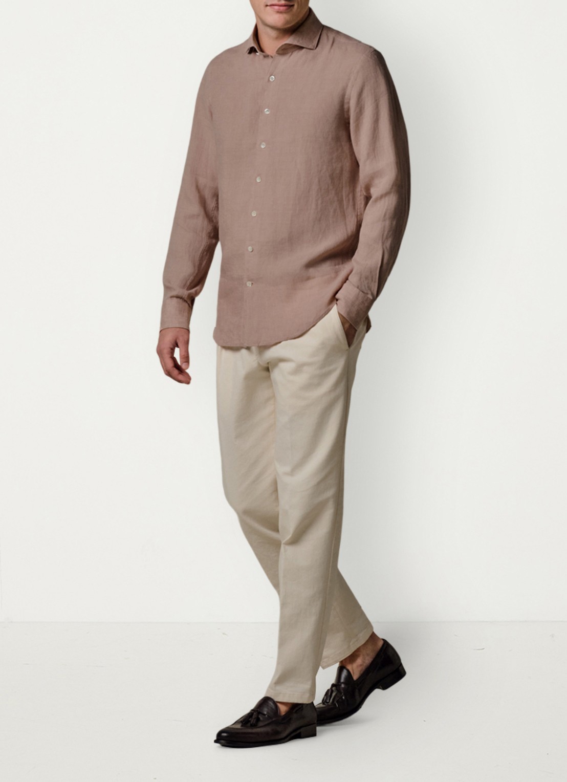 Profuomo Slim fit overhemd van linnen - voorkant 6 roze