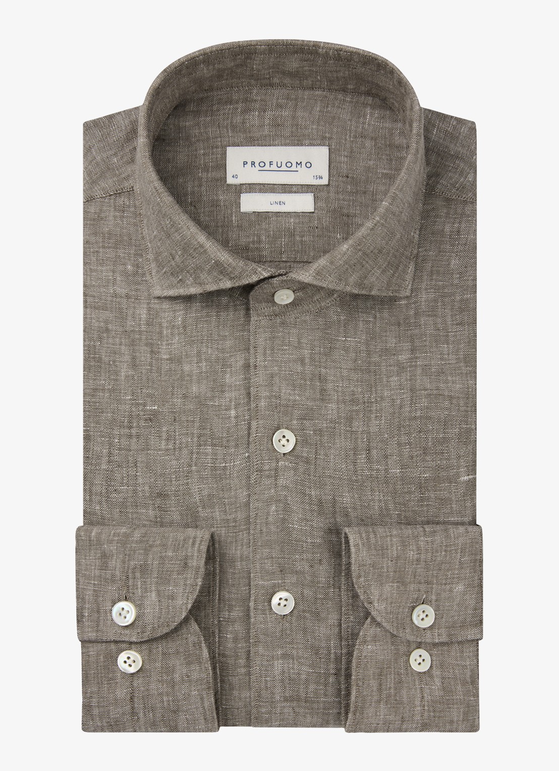 Profuomo Slim fit overhemd van linnen - voorkant bruin
