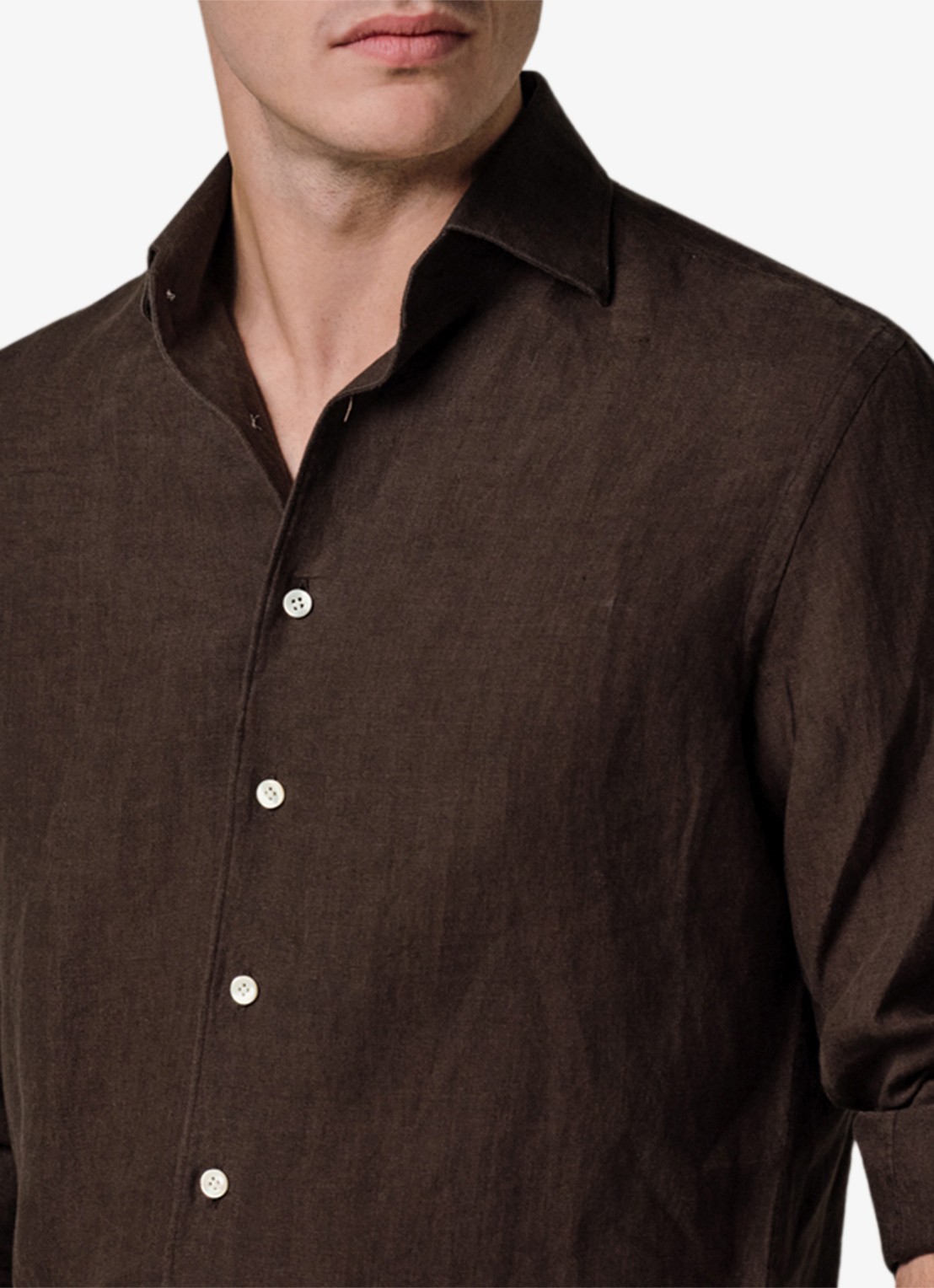 Profuomo Slim fit overhemd van linnen - detail 4 bruin