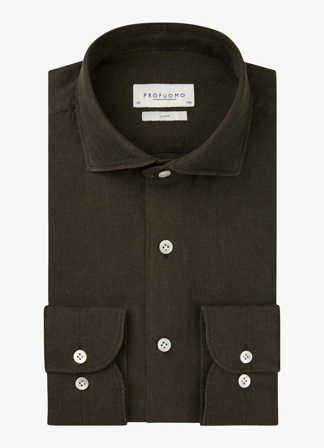 Profuomo Slim fit overhemd van linnen - voorkant bruin