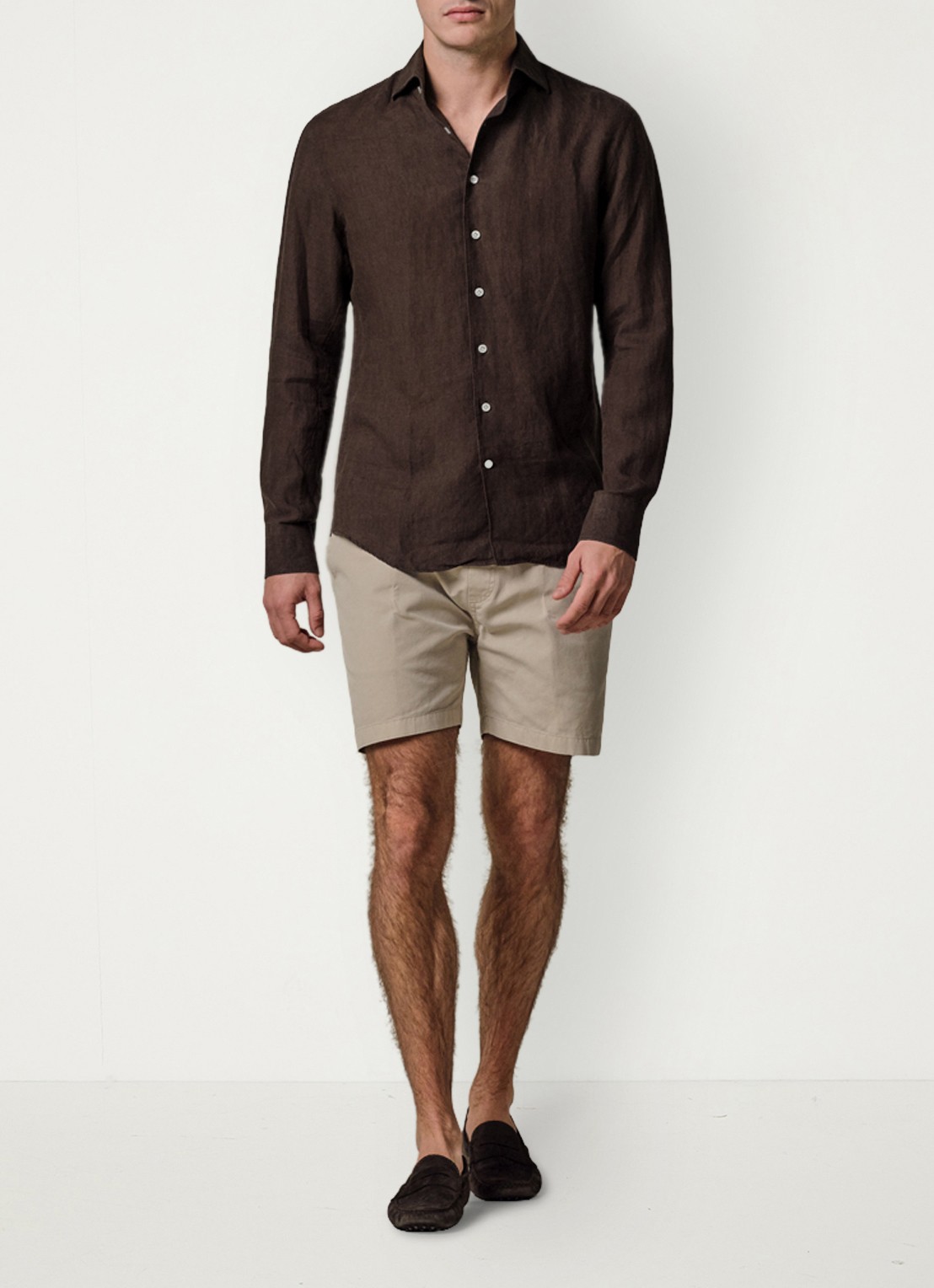 Profuomo Slim fit overhemd van linnen - voorkant 2 bruin