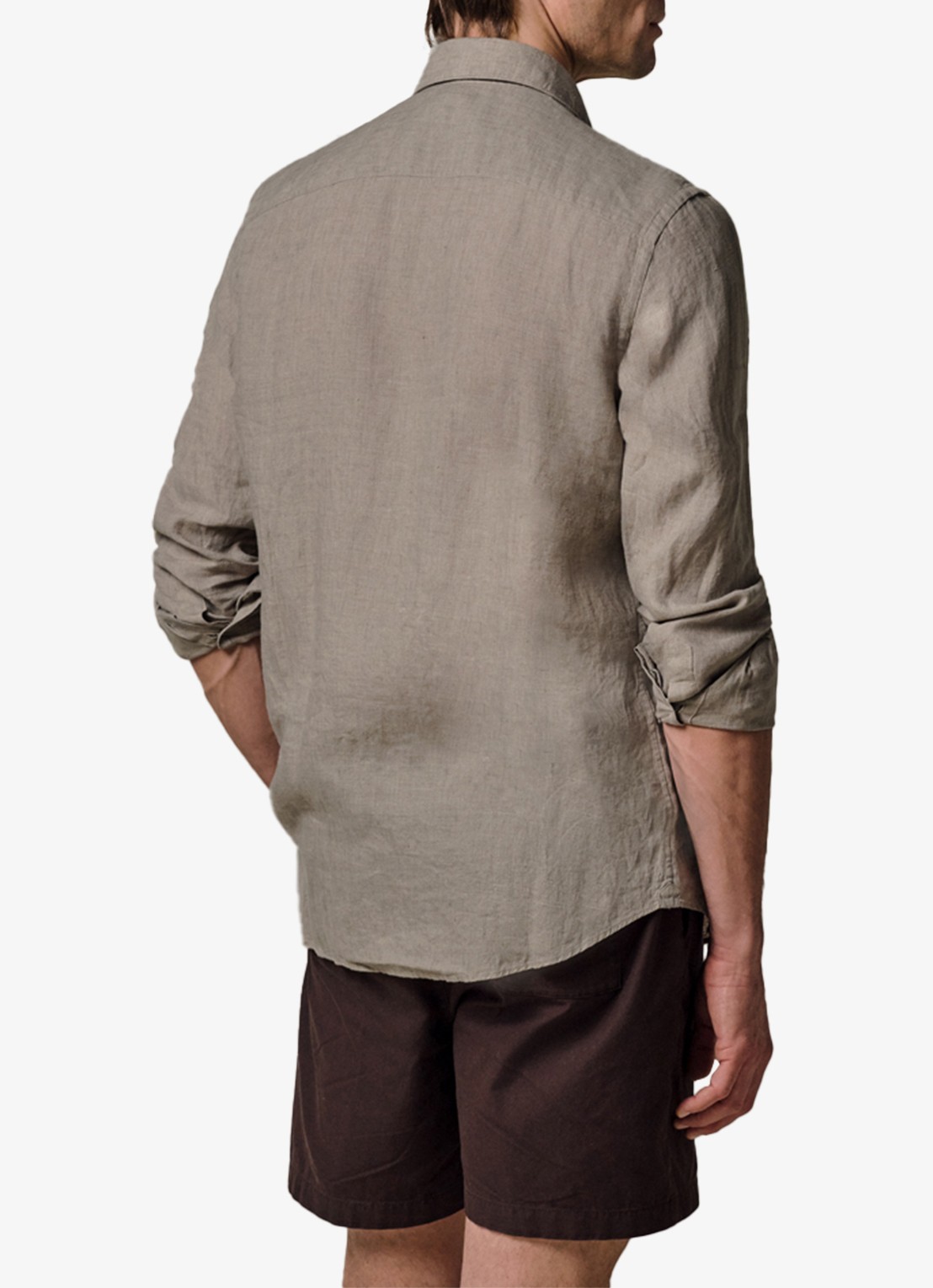 Profuomo Slim fit overhemd van linnen - achterkant 4 taupe