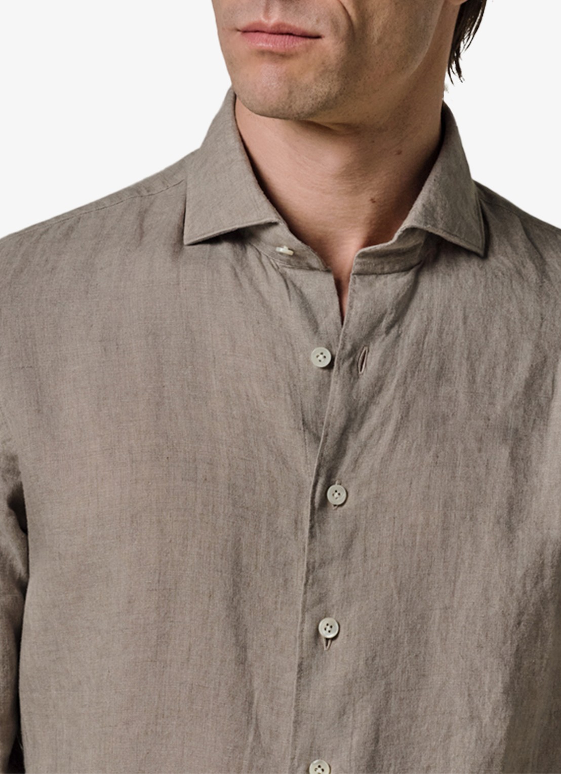 Profuomo Slim fit overhemd van linnen - detail 2 taupe