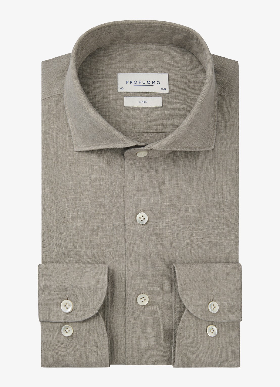 Profuomo Slim fit overhemd van linnen - voorkant 5 taupe