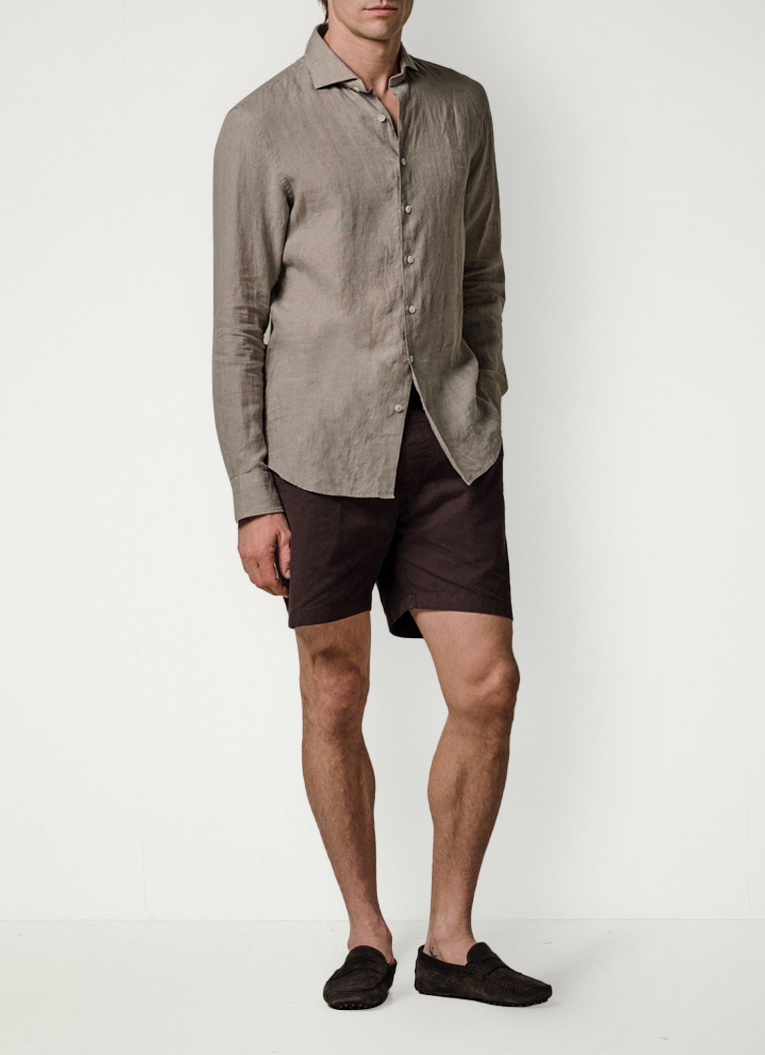 Profuomo Slim fit overhemd van linnen - voorkant 6 taupe