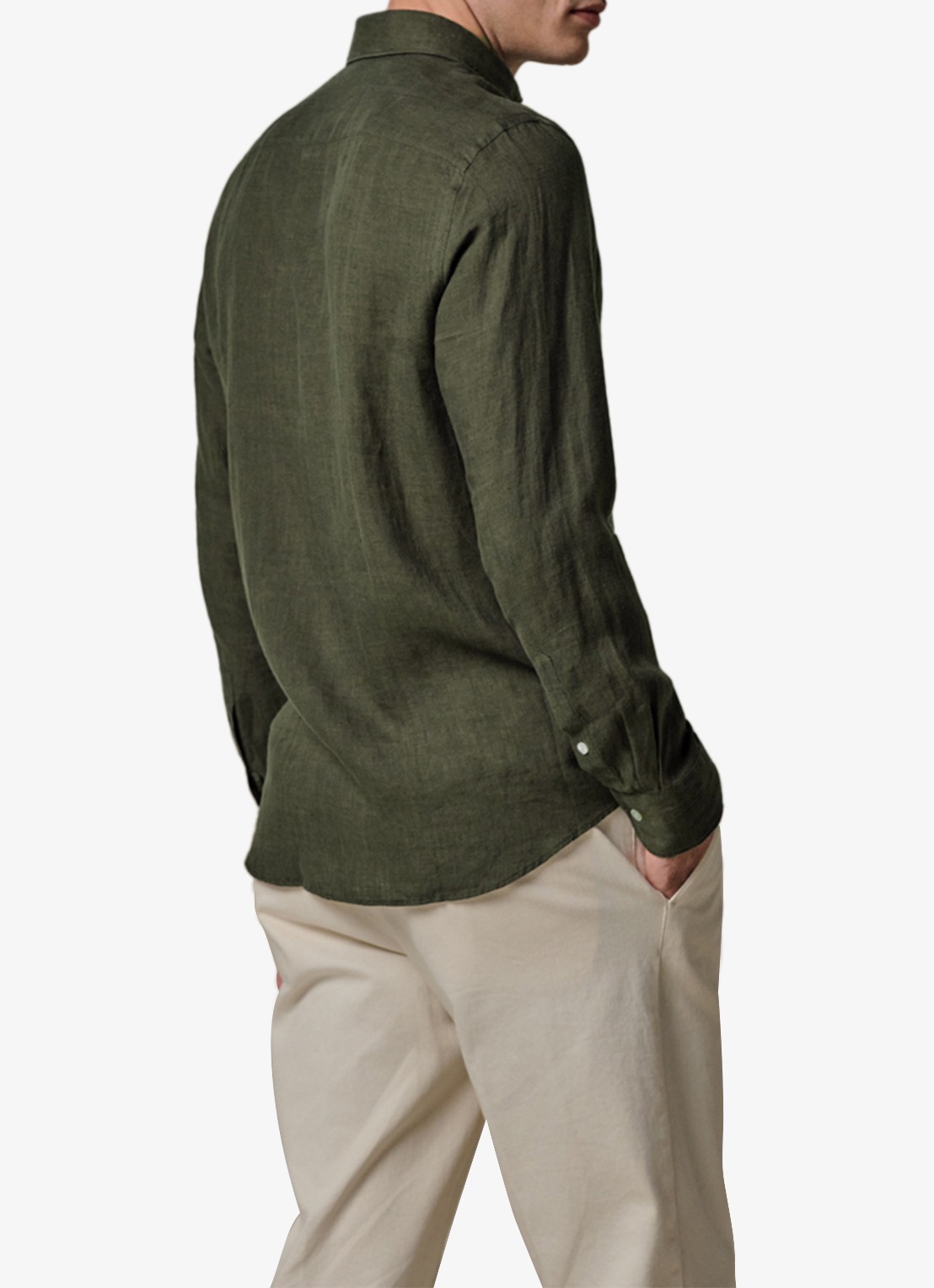 Profuomo Slim fit overhemd van linnen - achterkant groen