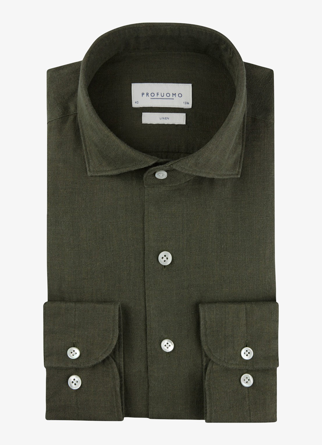 Profuomo Slim fit overhemd van linnen - voorkant 2 groen