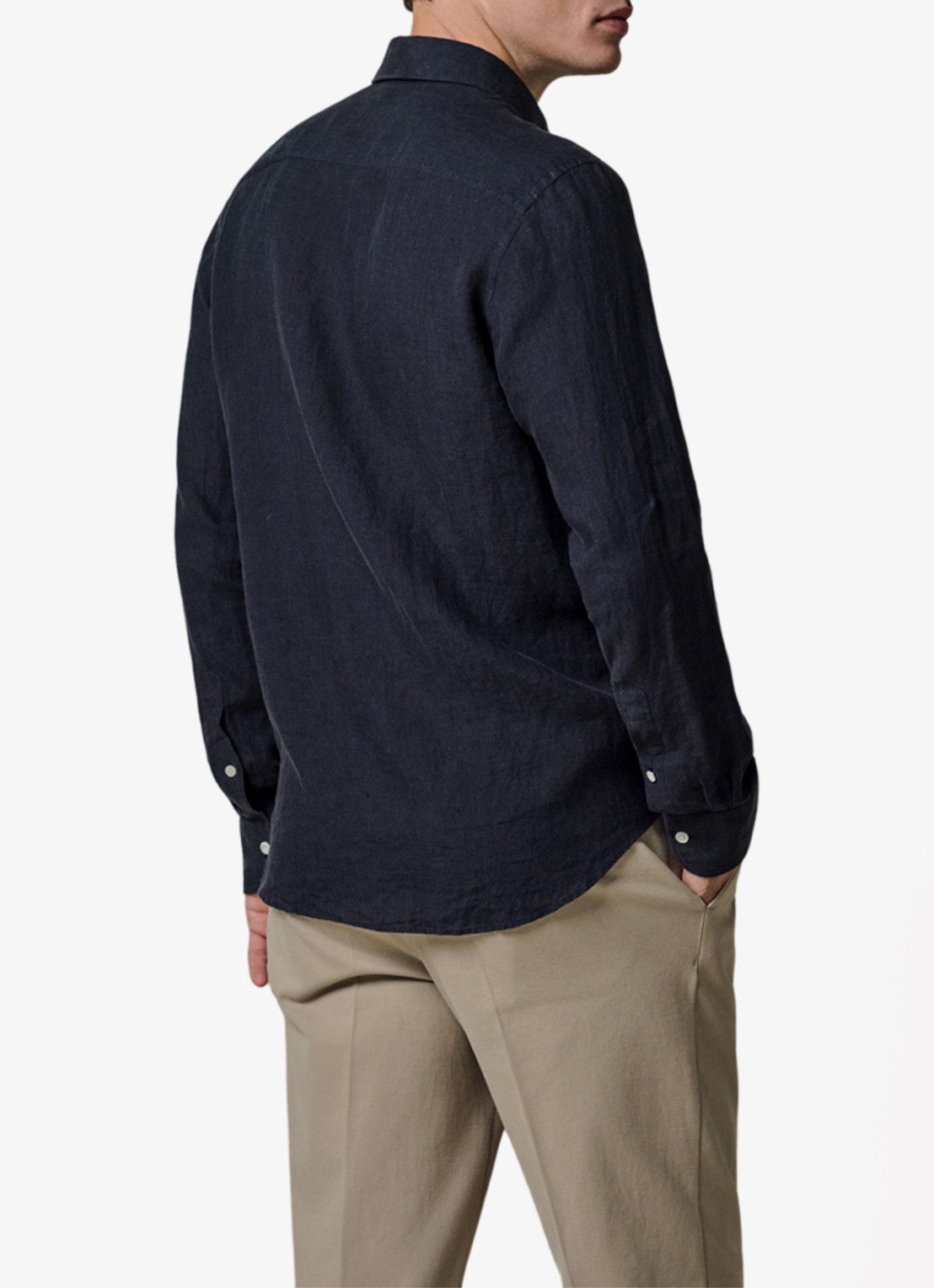 Profuomo Slim fit overhemd van linnen - achterkant 6 blauw