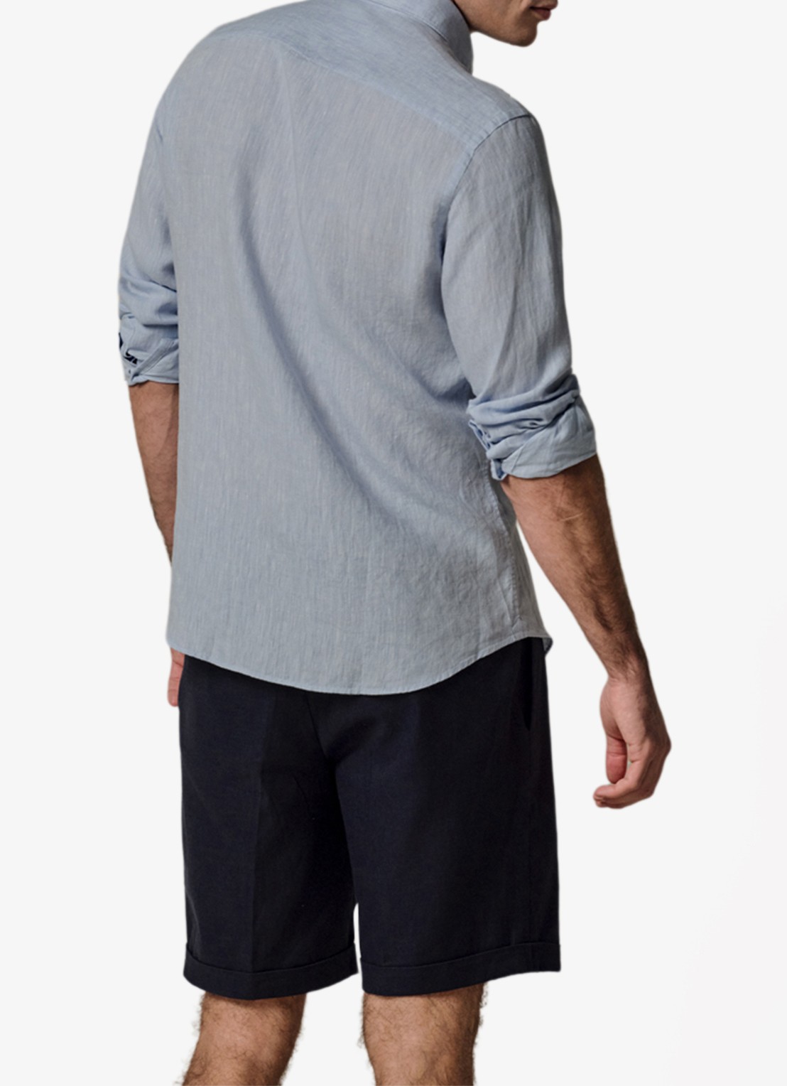 Profuomo Slim fit overhemd van linnen - achterkant 4 lichtblauw