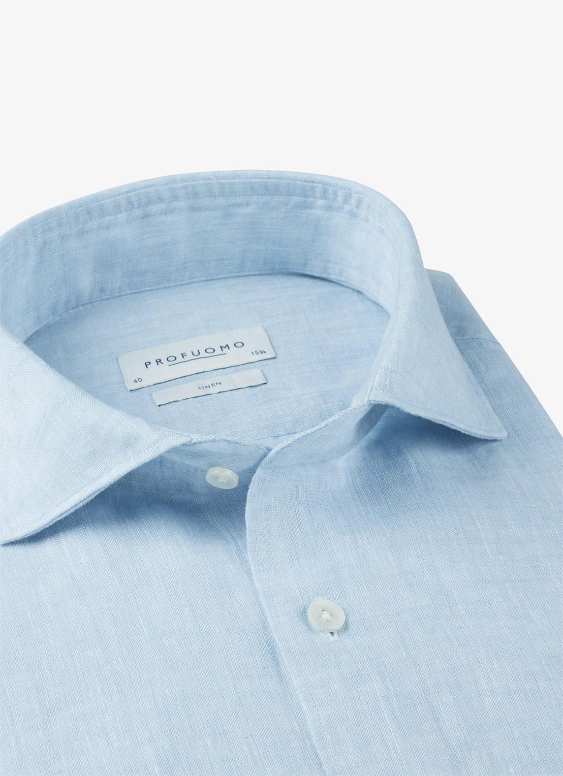 Profuomo Slim fit overhemd van linnen - detail 3 lichtblauw