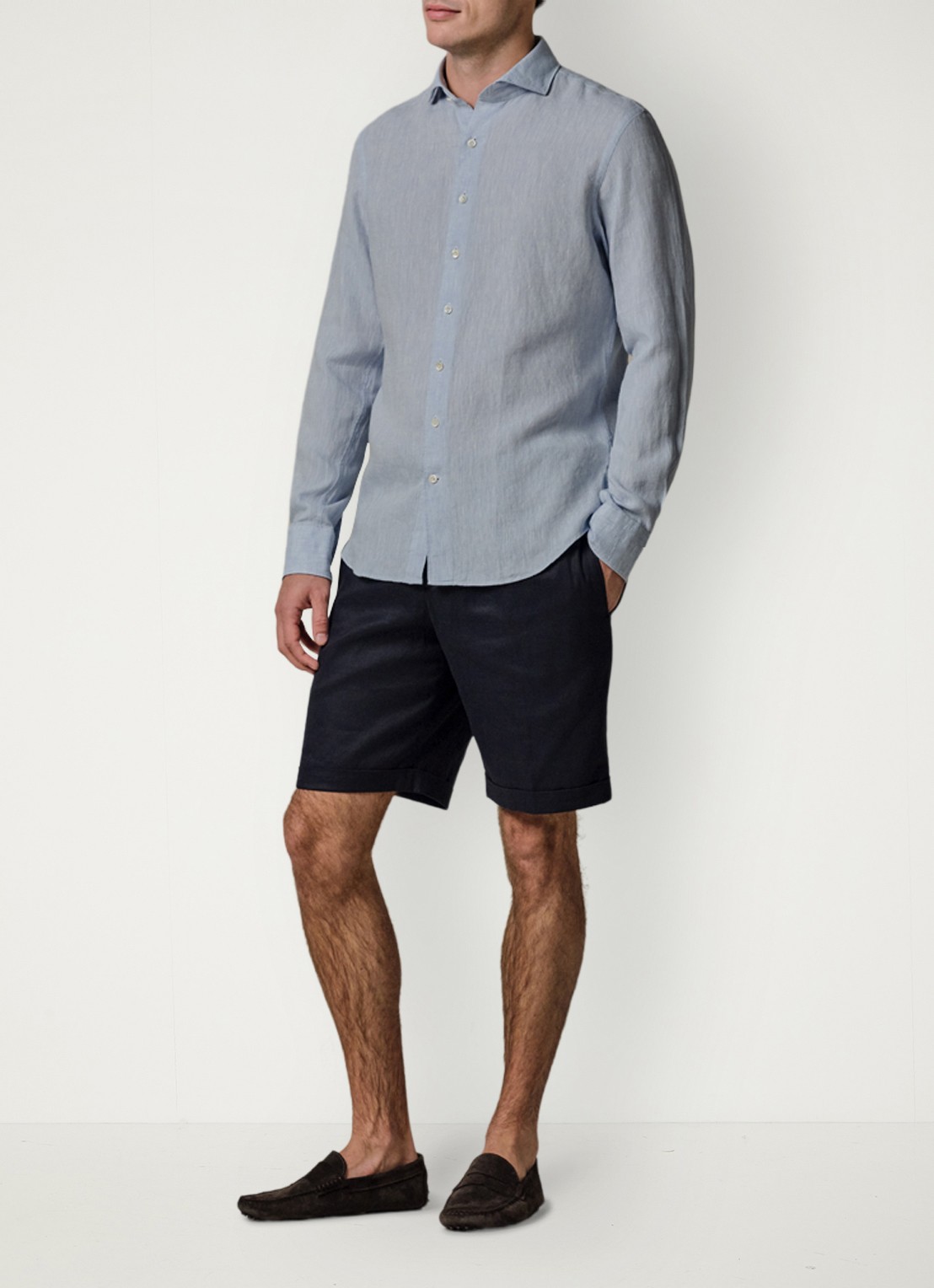 Profuomo Slim fit overhemd van linnen - voorkant 6 lichtblauw