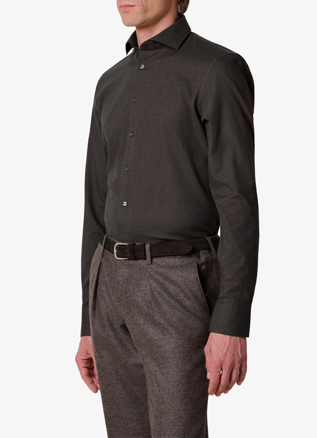 Profuomo Slim fit overhemd - detail 3 donkerbruin