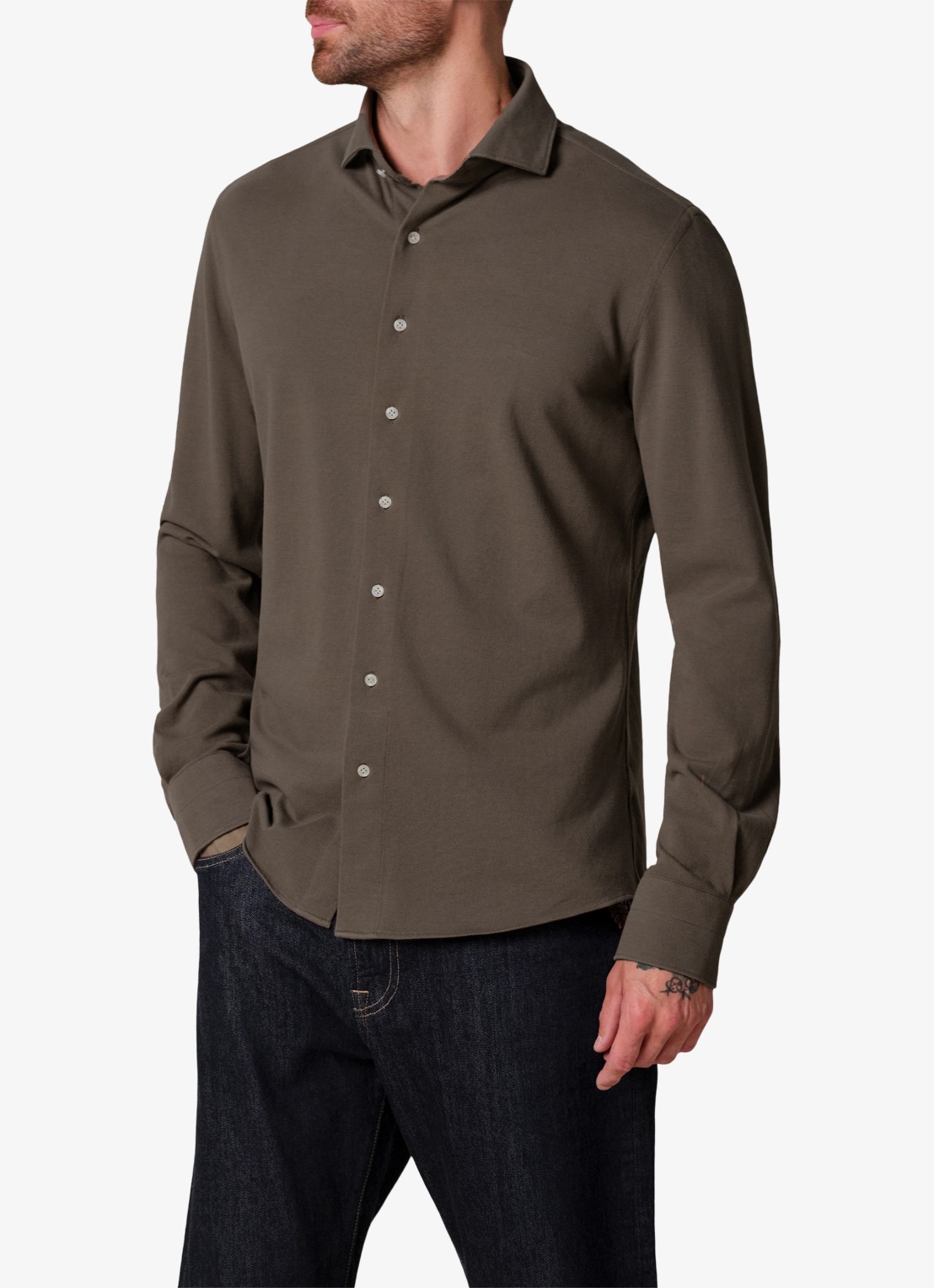 Profuomo Slim fit overhemd - detail 2 taupe