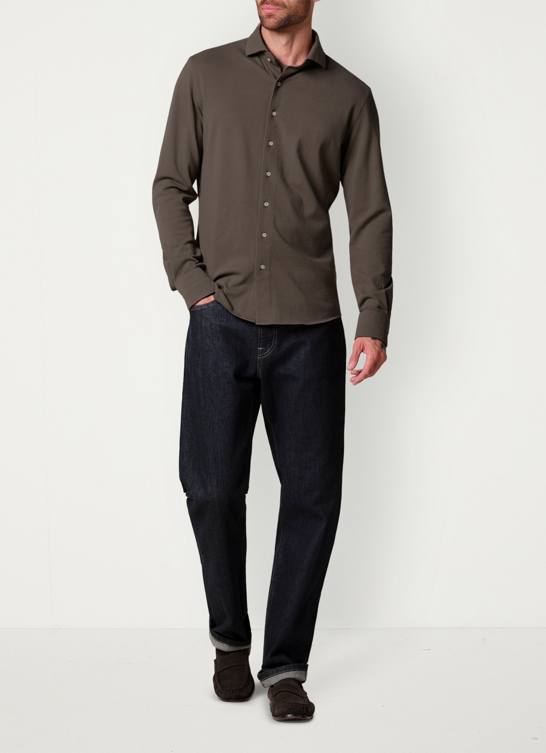 Profuomo Slim fit overhemd - voorkant 6 taupe