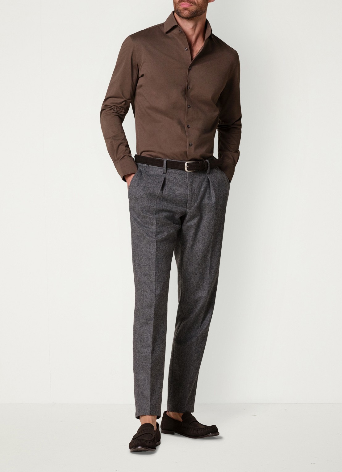 Profuomo Slim fit overhemd - voorkant 3 chocoladebruin