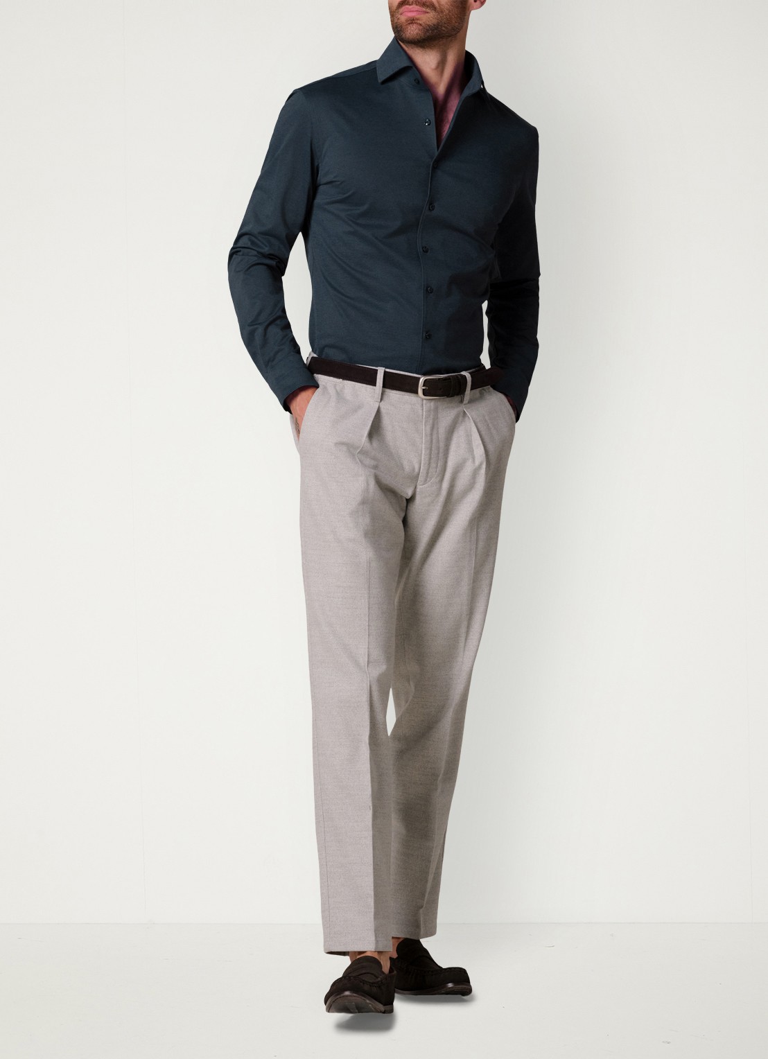 Profuomo Slim fit overhemd - voorkant 3 donkerblauw