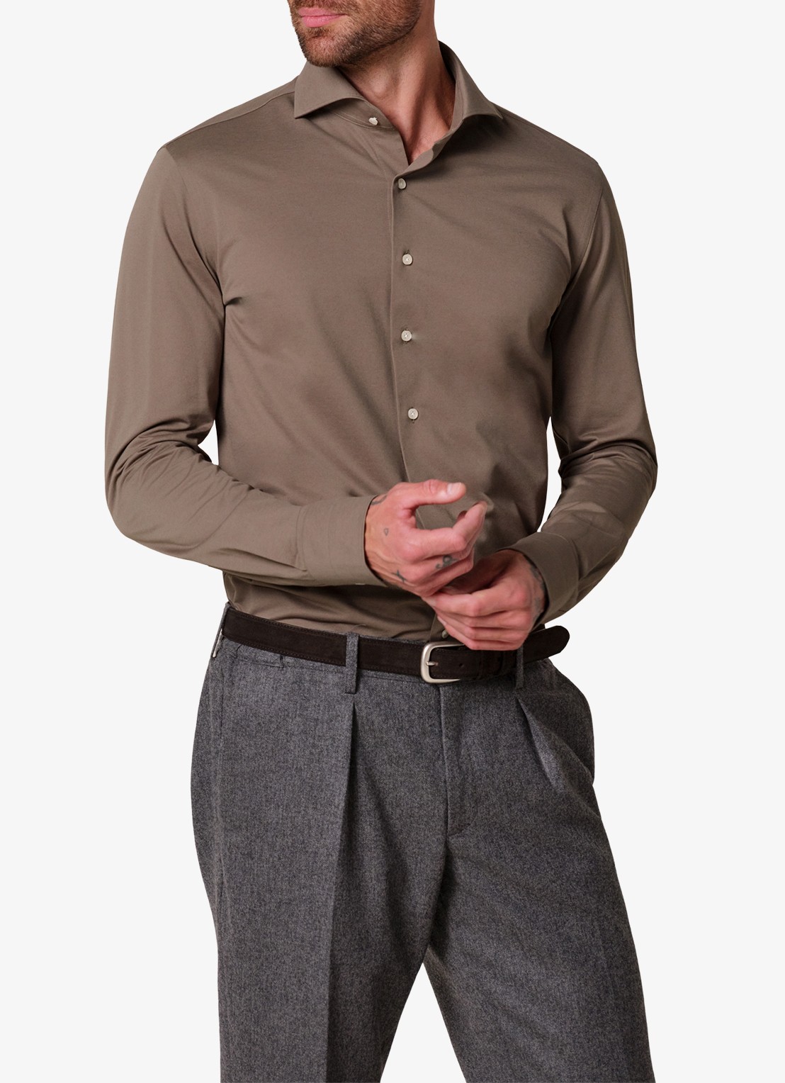 Profuomo Slim fit overhemd - detail 4 khaki