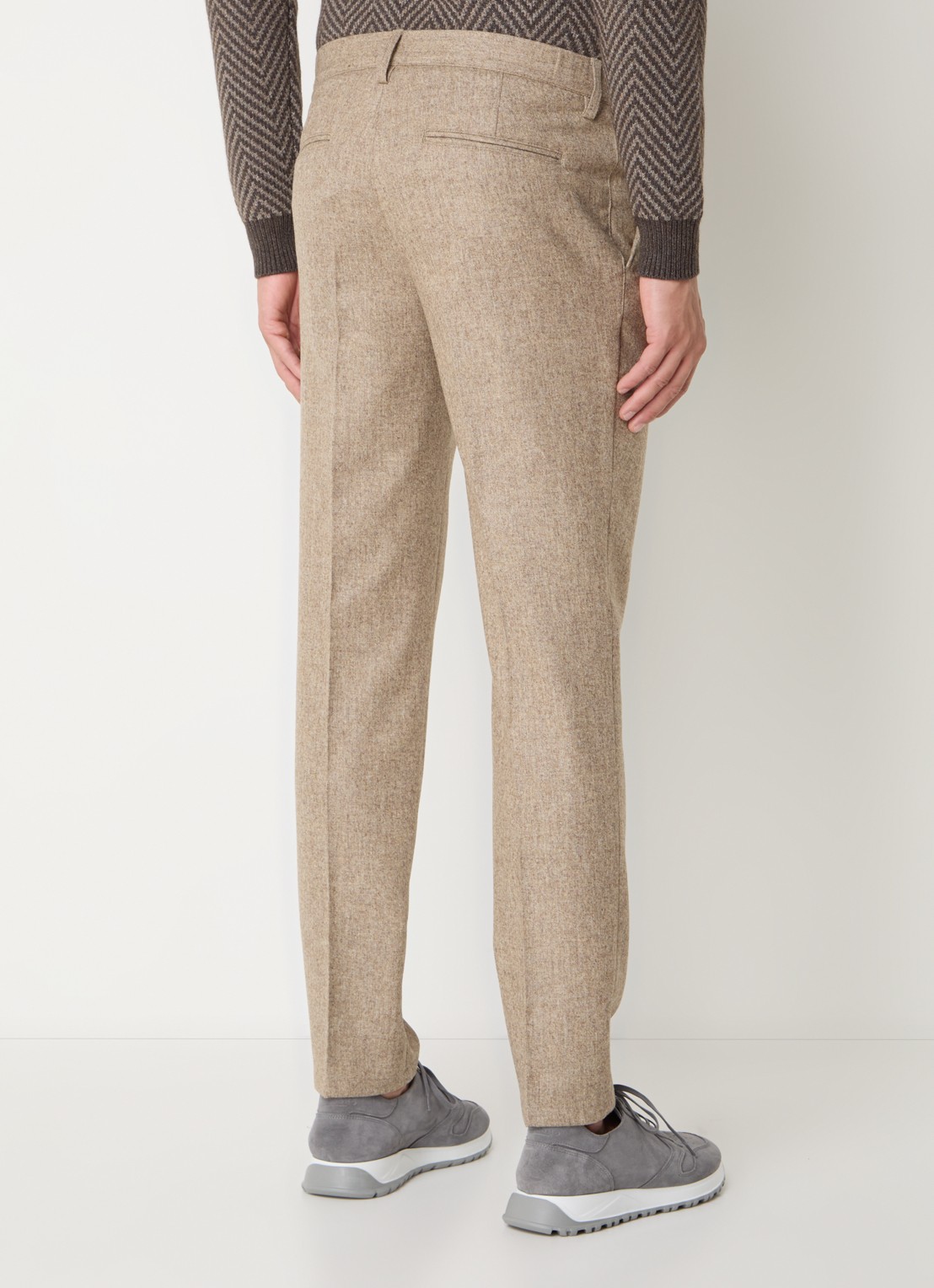 Profuomo Slim fit pantalon in wolblend met steekzakken - achterkant 9 zand
