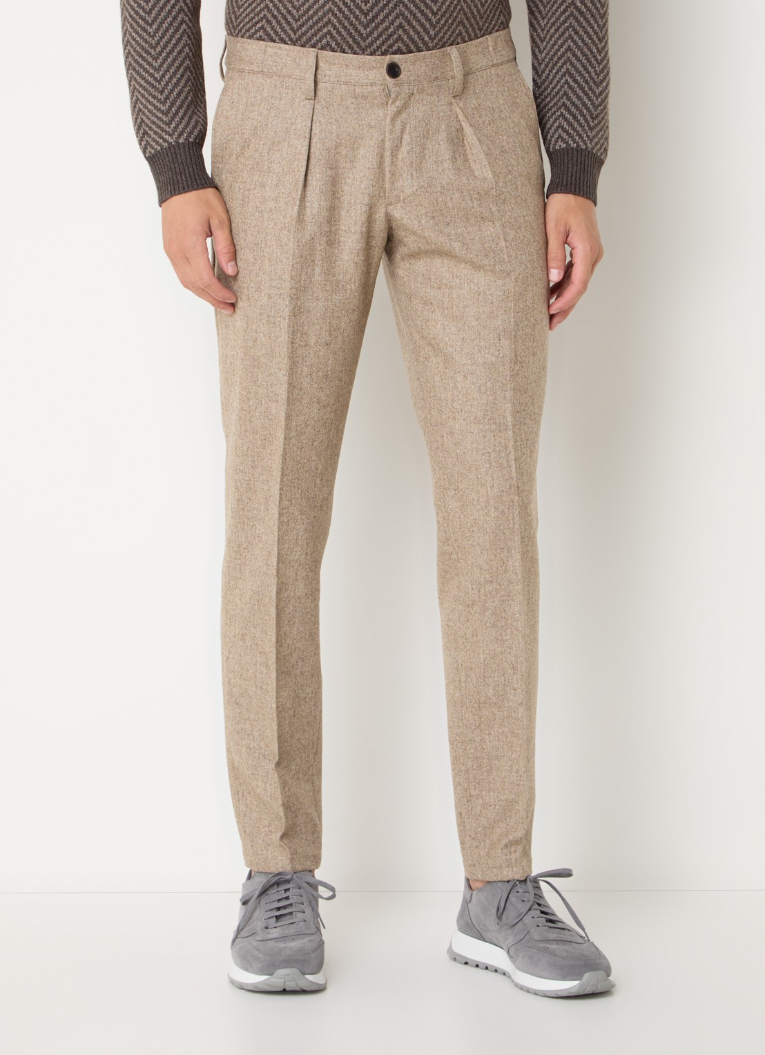 Profuomo Slim fit pantalon in wolblend met steekzakken - detail 4 zand