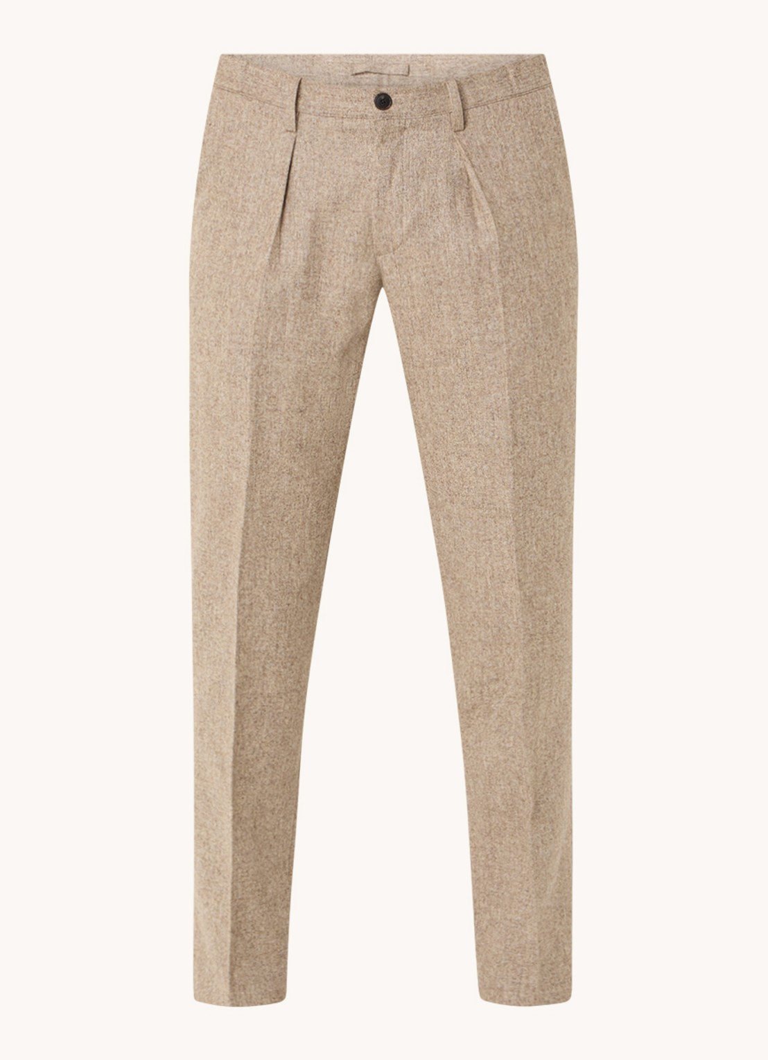 Profuomo Slim fit pantalon in wolblend met steekzakken - voorkant zand