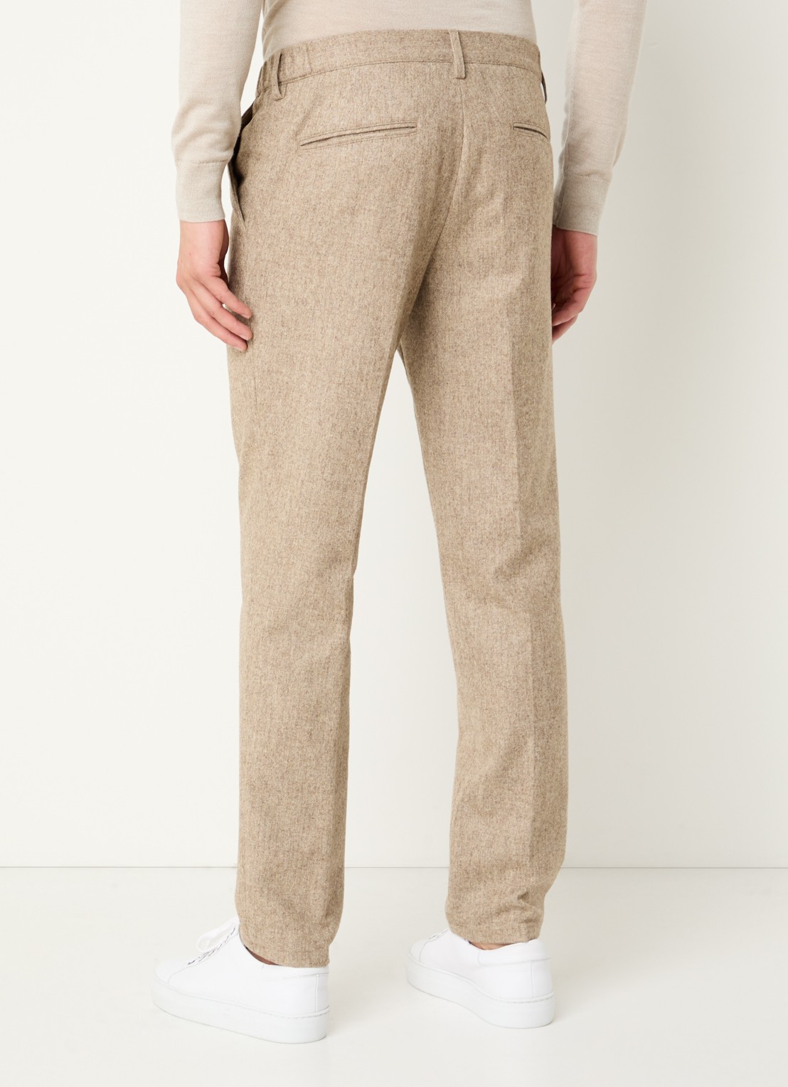 Profuomo Slim fit pantalon in wolblend met steekzakken - achterkant 10 zand