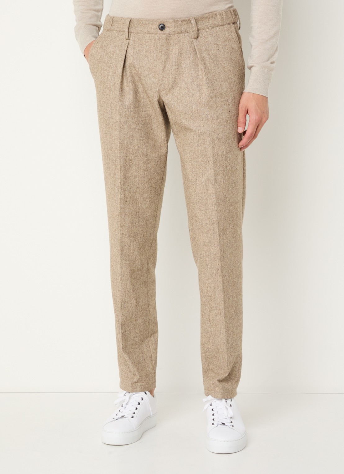 Profuomo Slim fit pantalon in wolblend met steekzakken - detail 6 zand