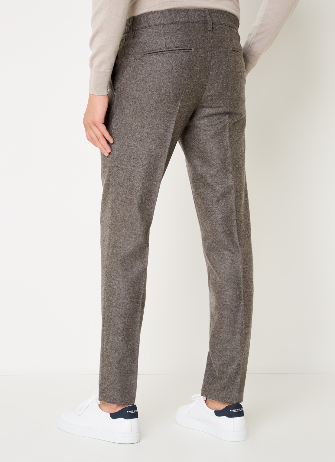Profuomo Slim fit pantalon in wolblend met steekzakken - achterkant 9 middengrijs