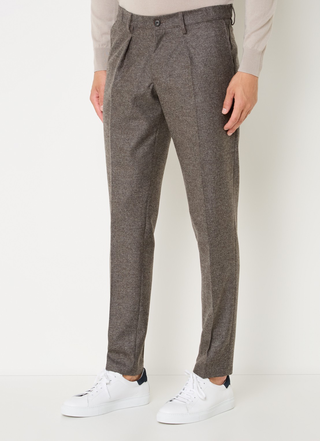 Profuomo Slim fit pantalon in wolblend met steekzakken - detail 4 middengrijs