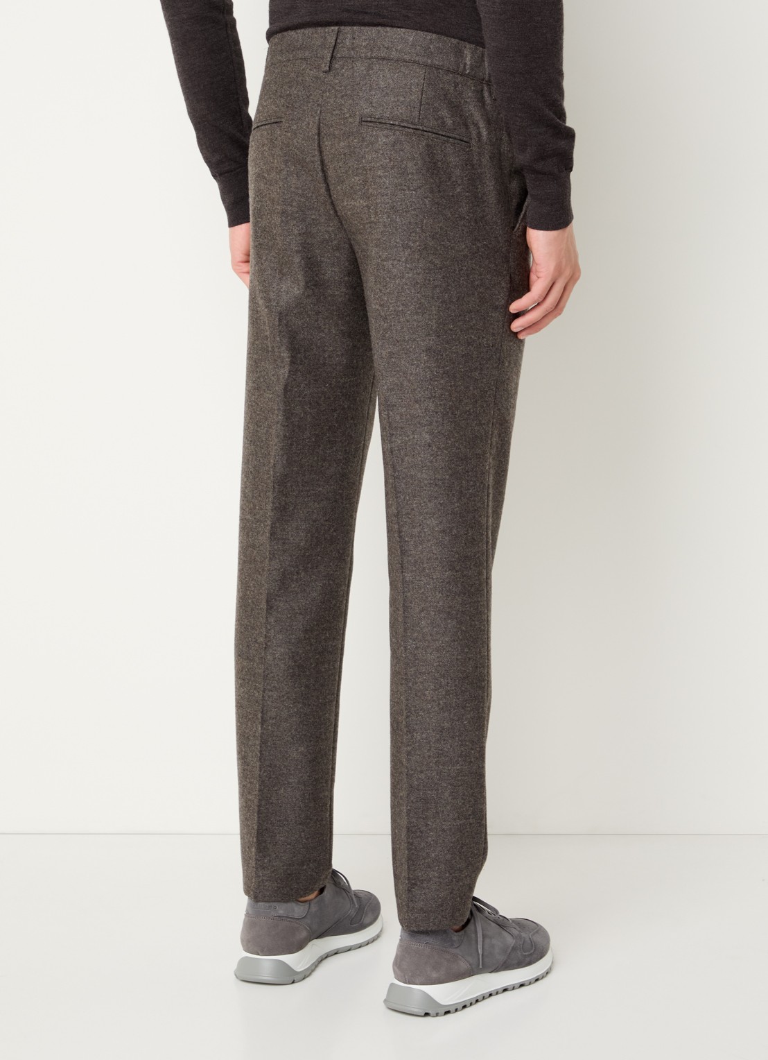 Profuomo Slim fit pantalon in wolblend met steekzakken - achterkant 10 middengrijs