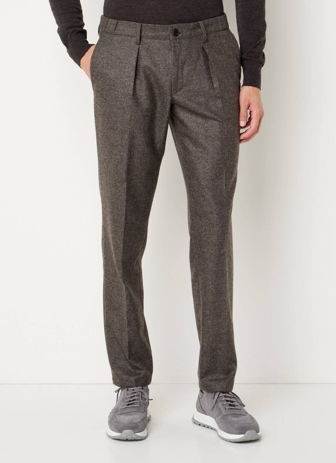 Profuomo Slim fit pantalon in wolblend met steekzakken - detail 6 middengrijs