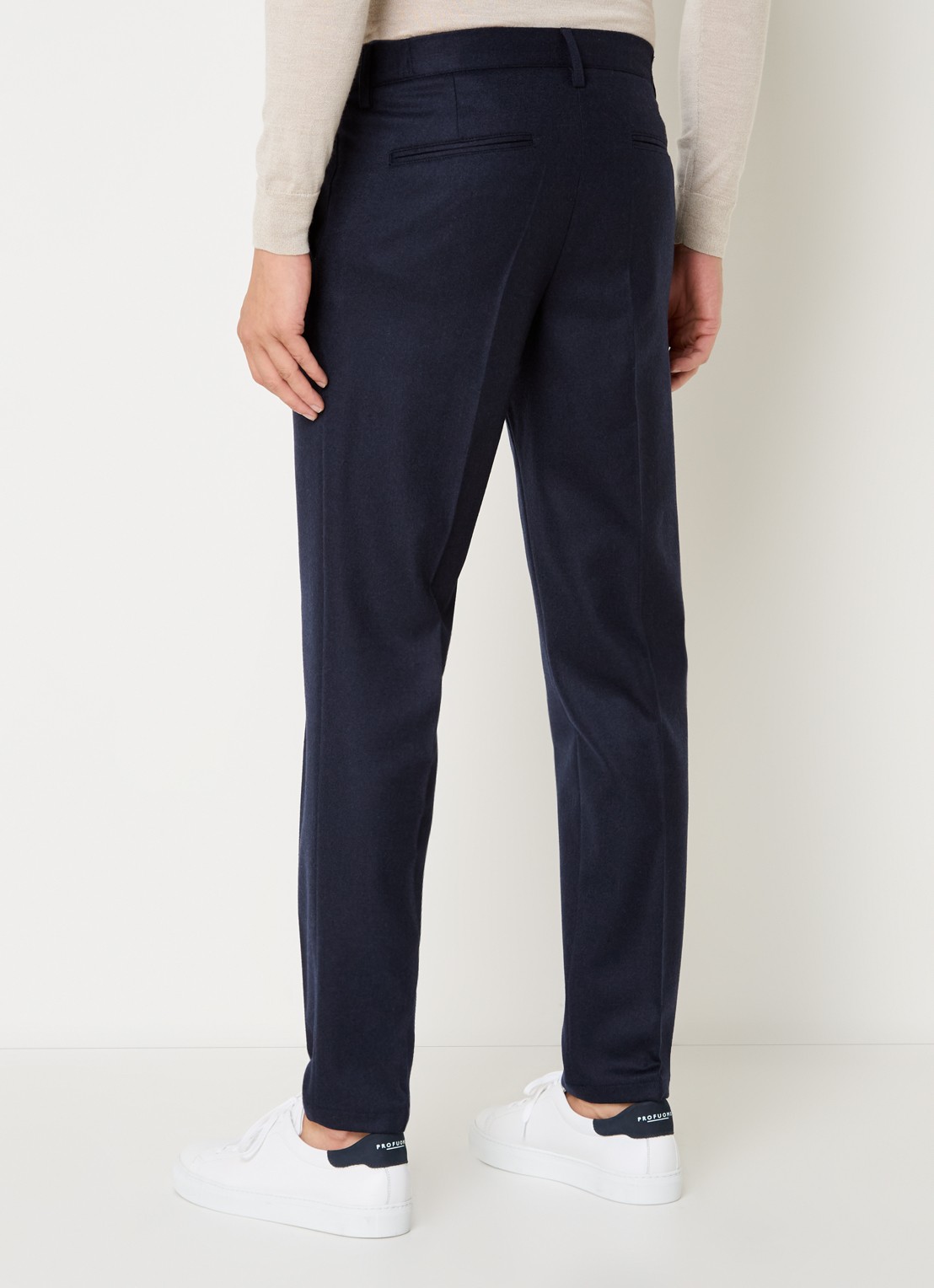 Profuomo Slim fit pantalon in wolblend met steekzakken - achterkant donkerblauw