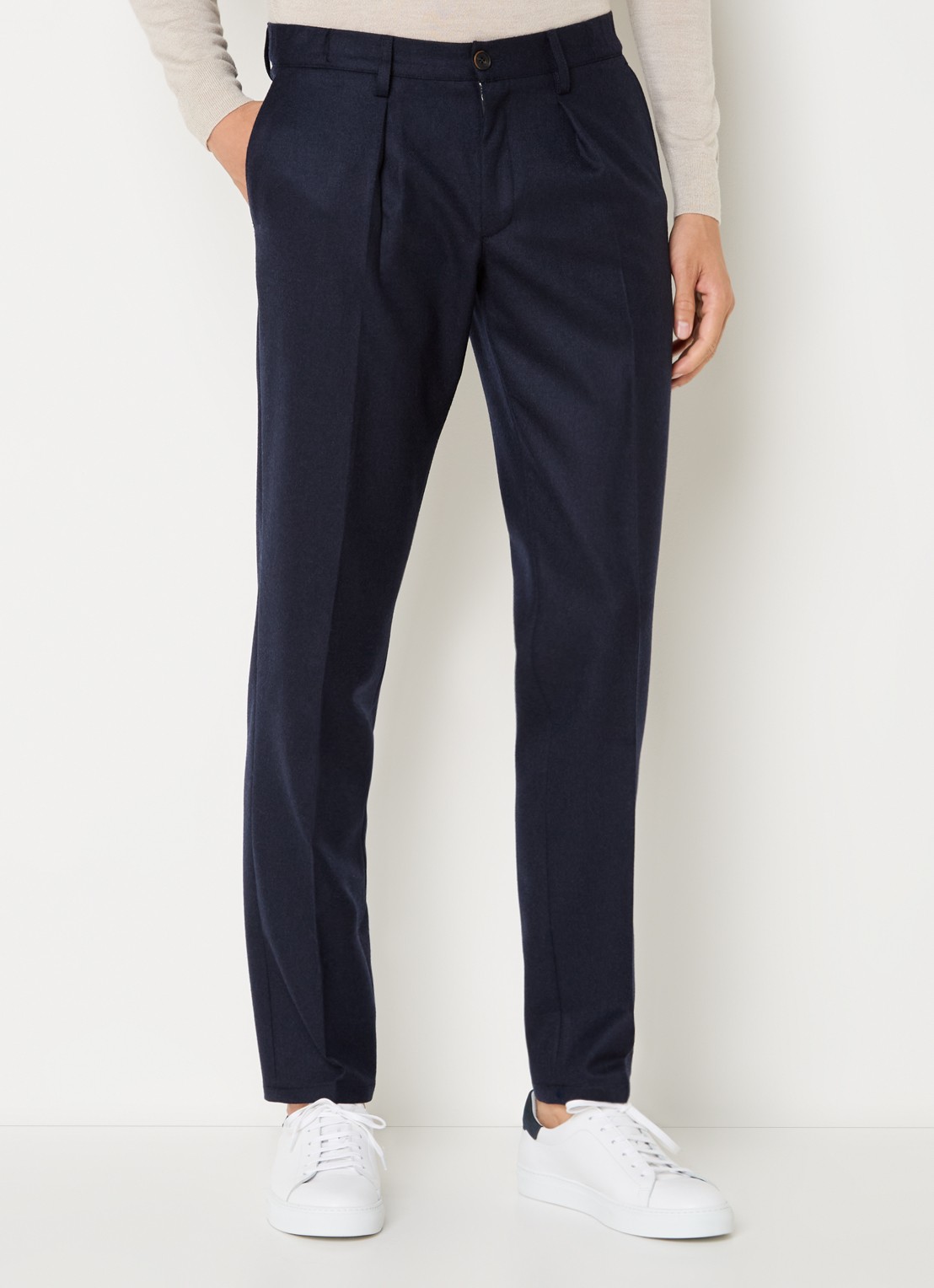 Profuomo Slim fit pantalon in wolblend met steekzakken - detail 6 donkerblauw