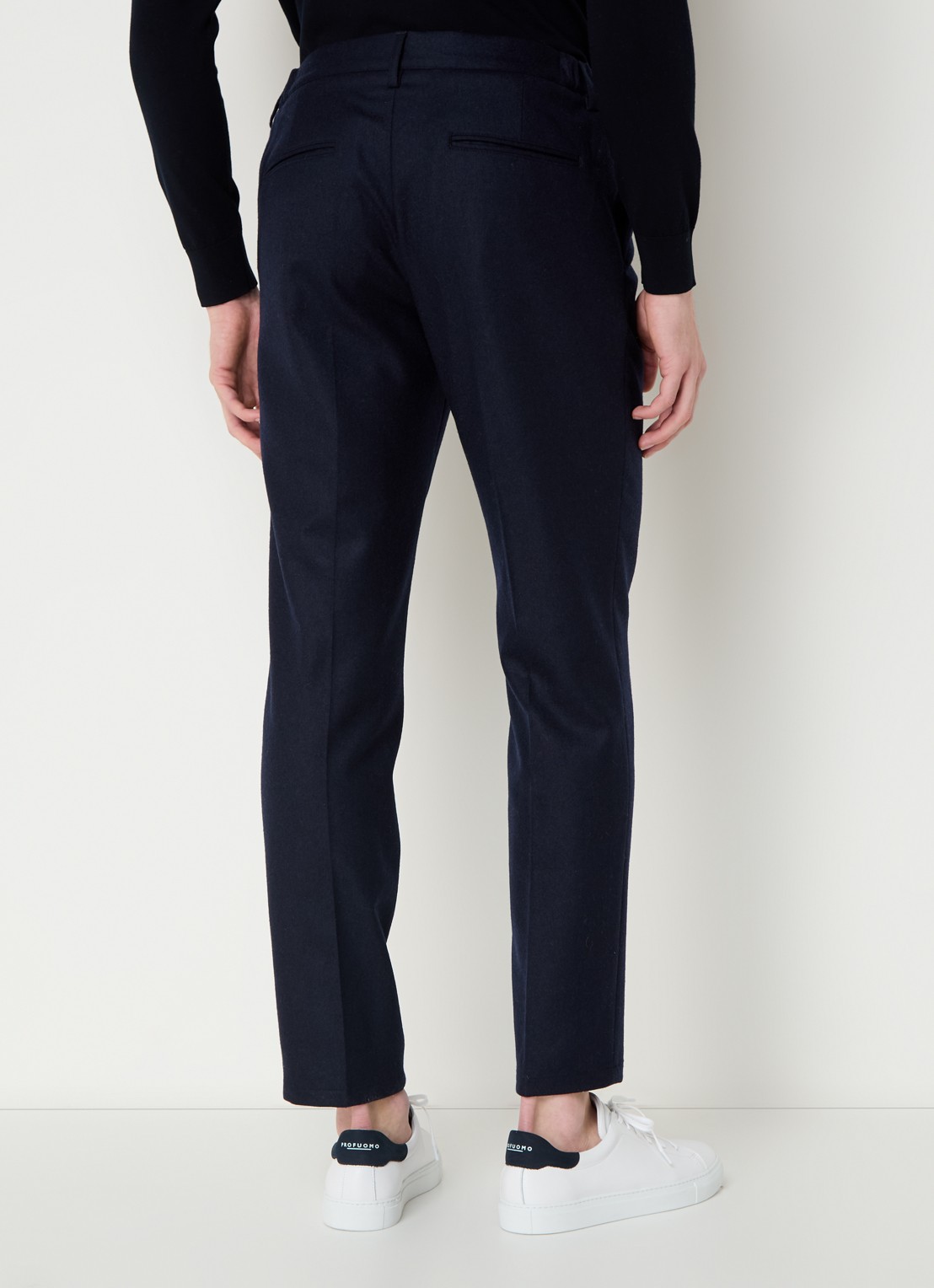Profuomo Slim fit pantalon in wolblend met steekzakken - achterkant 2 donkerblauw