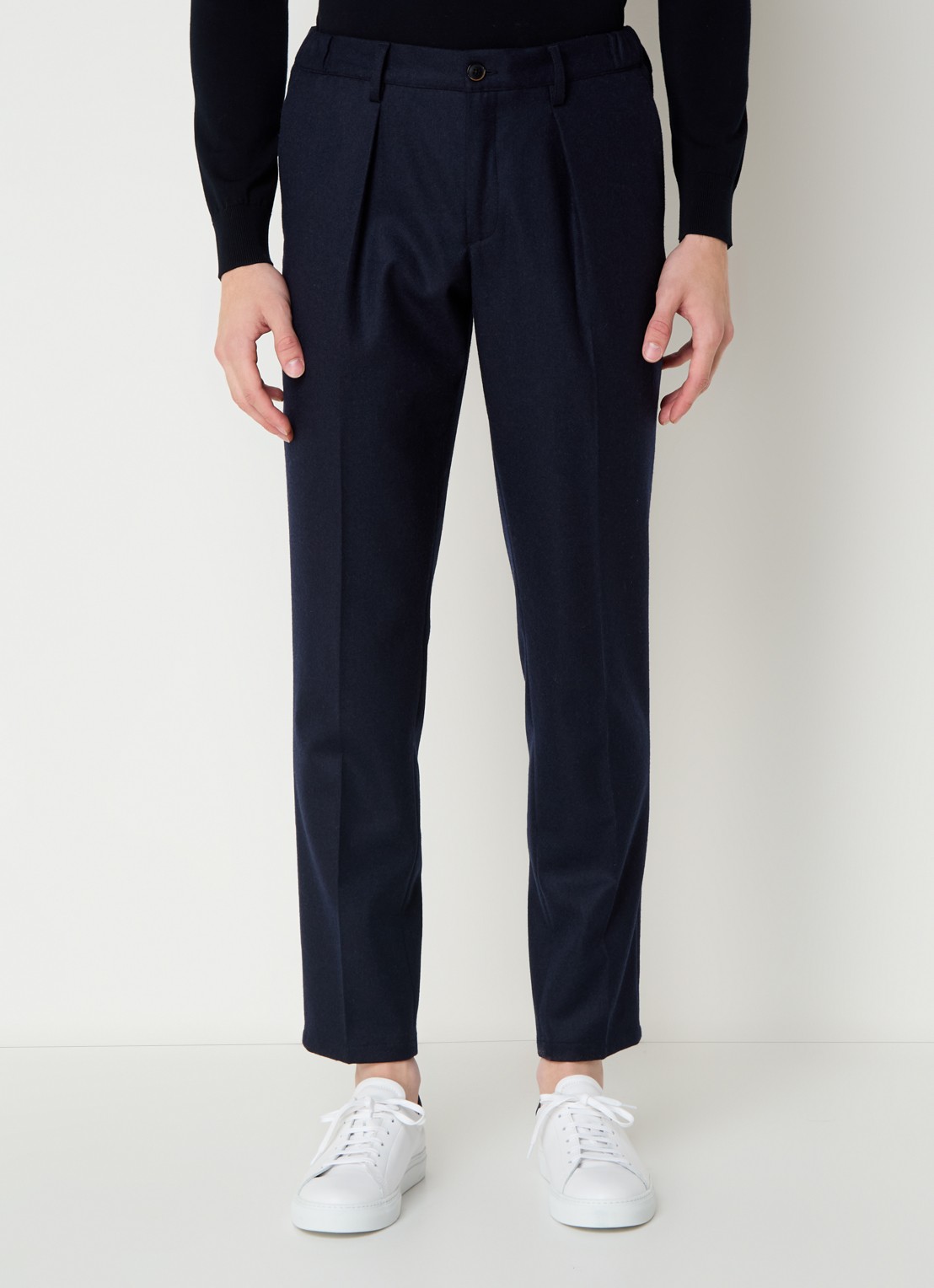 Profuomo Slim fit pantalon in wolblend met steekzakken - detail 8 donkerblauw