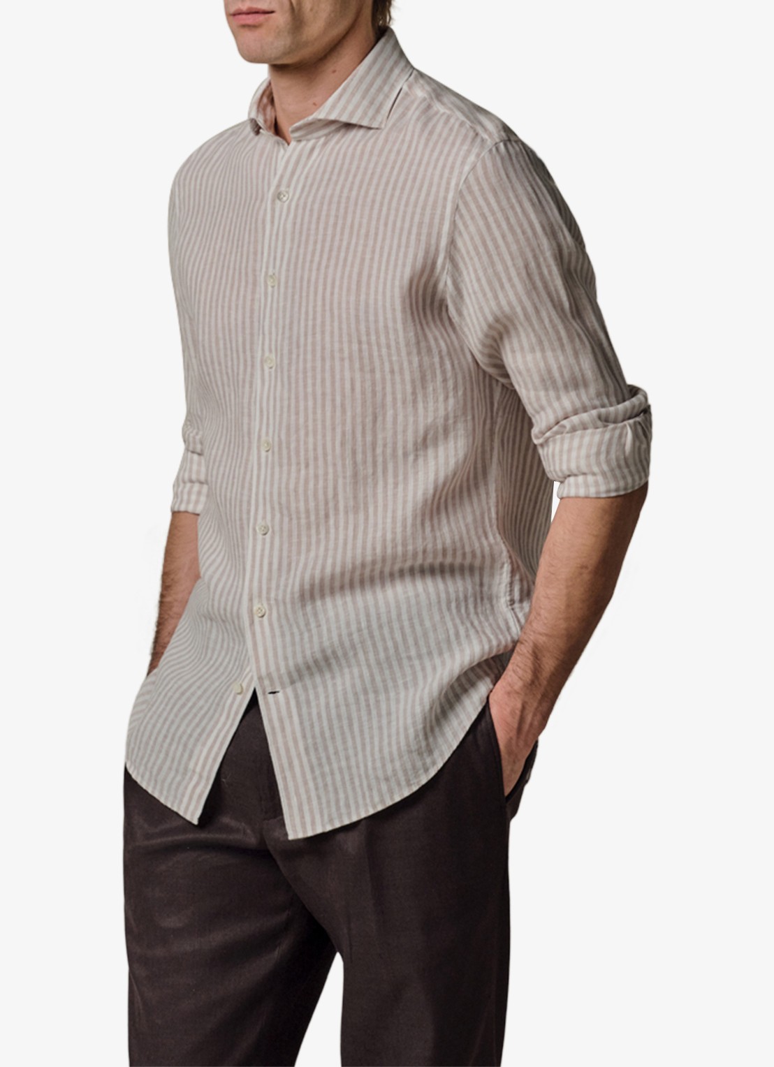 Profuomo Slim fit shirt in linnen - detail 4 beige