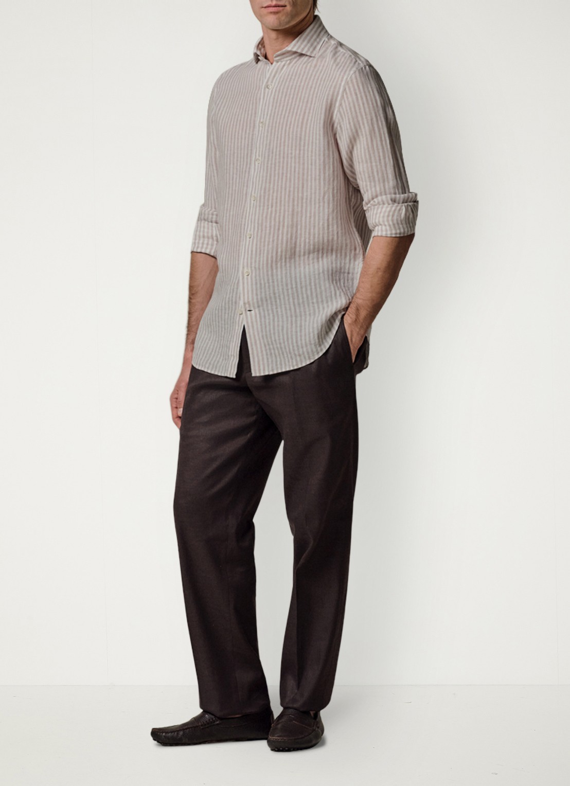 Profuomo Slim fit shirt in linnen - voorkant 3 beige