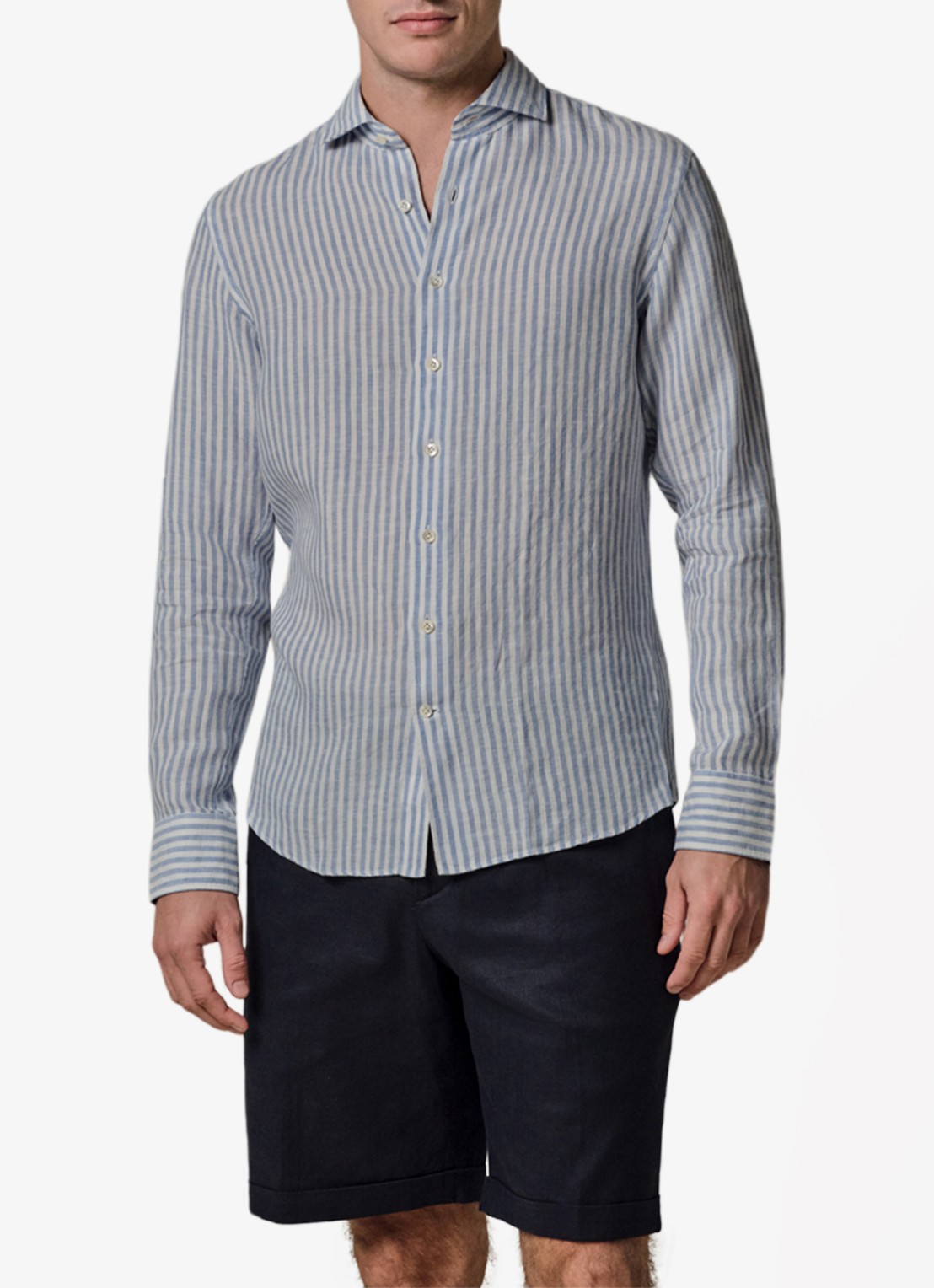 Profuomo Slim fit shirt in linnen - detail 2 blauw