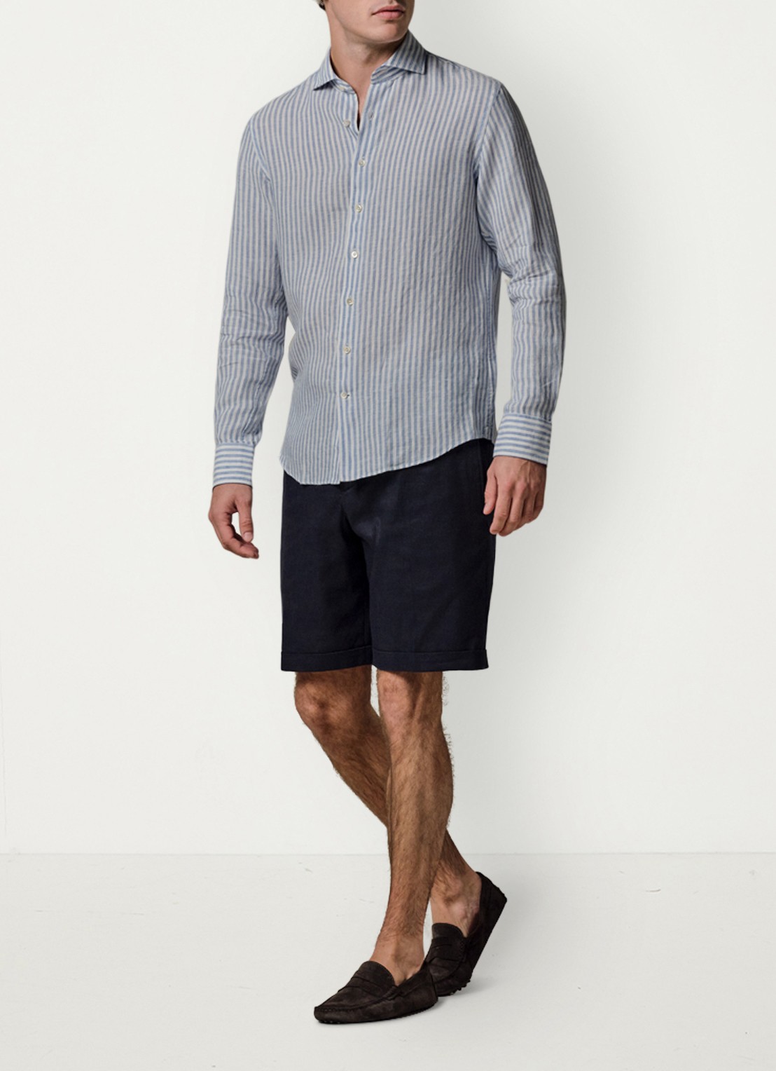 Profuomo Slim fit shirt in linnen - voorkant 6 blauw