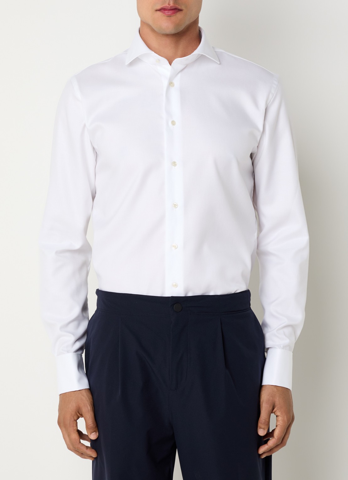 Profuomo Slim fit strijkvrij overhemd met dubbele manchet - detail 4 wit