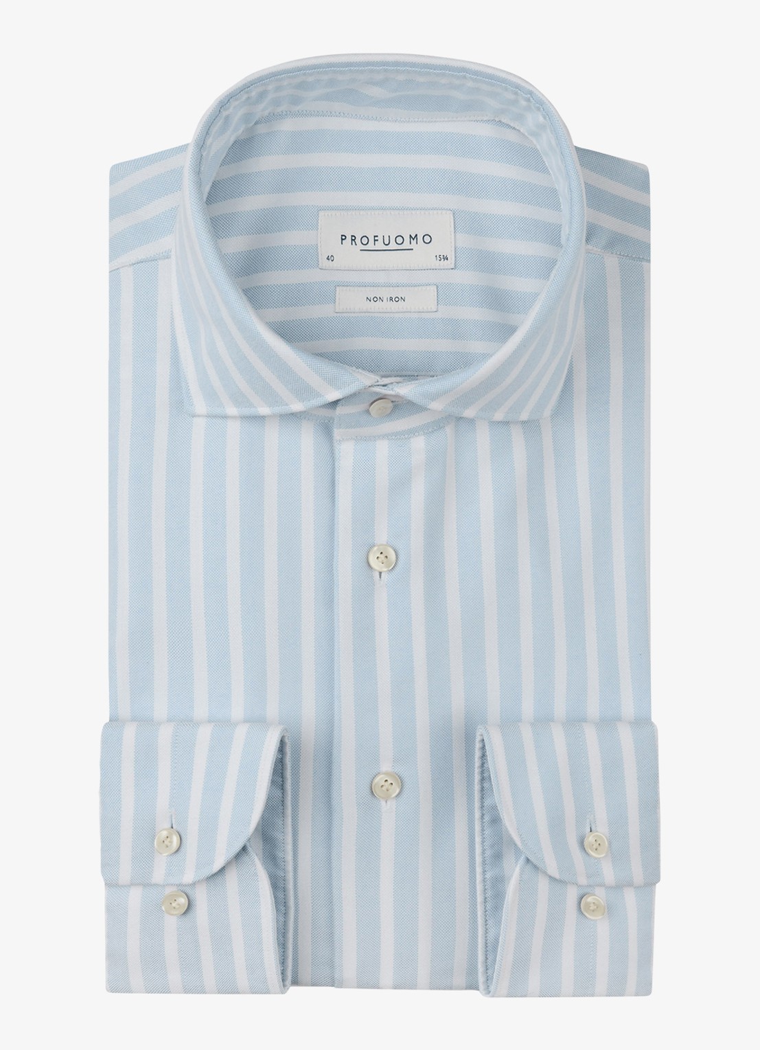 Profuomo Slim fit strijkvrij shirt met cutaway kraag - voorkant blauw